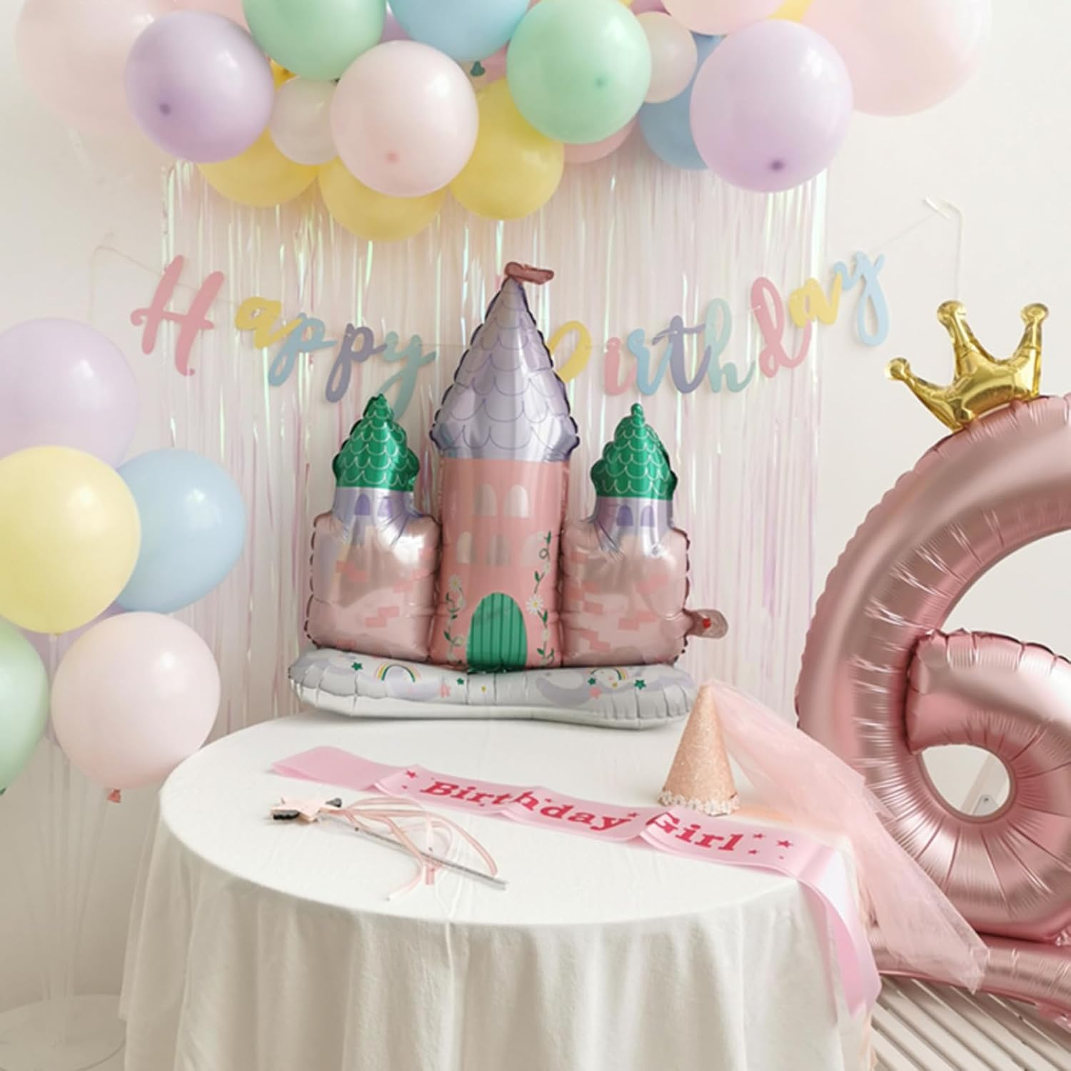 Princess Castle Standing Foil Balloon, Large Format Foil Balloon Birthday Decoration, Castle Balloons Party Decoration Children'S Birthday for Boys Girls and Adults (Pink) image number 3