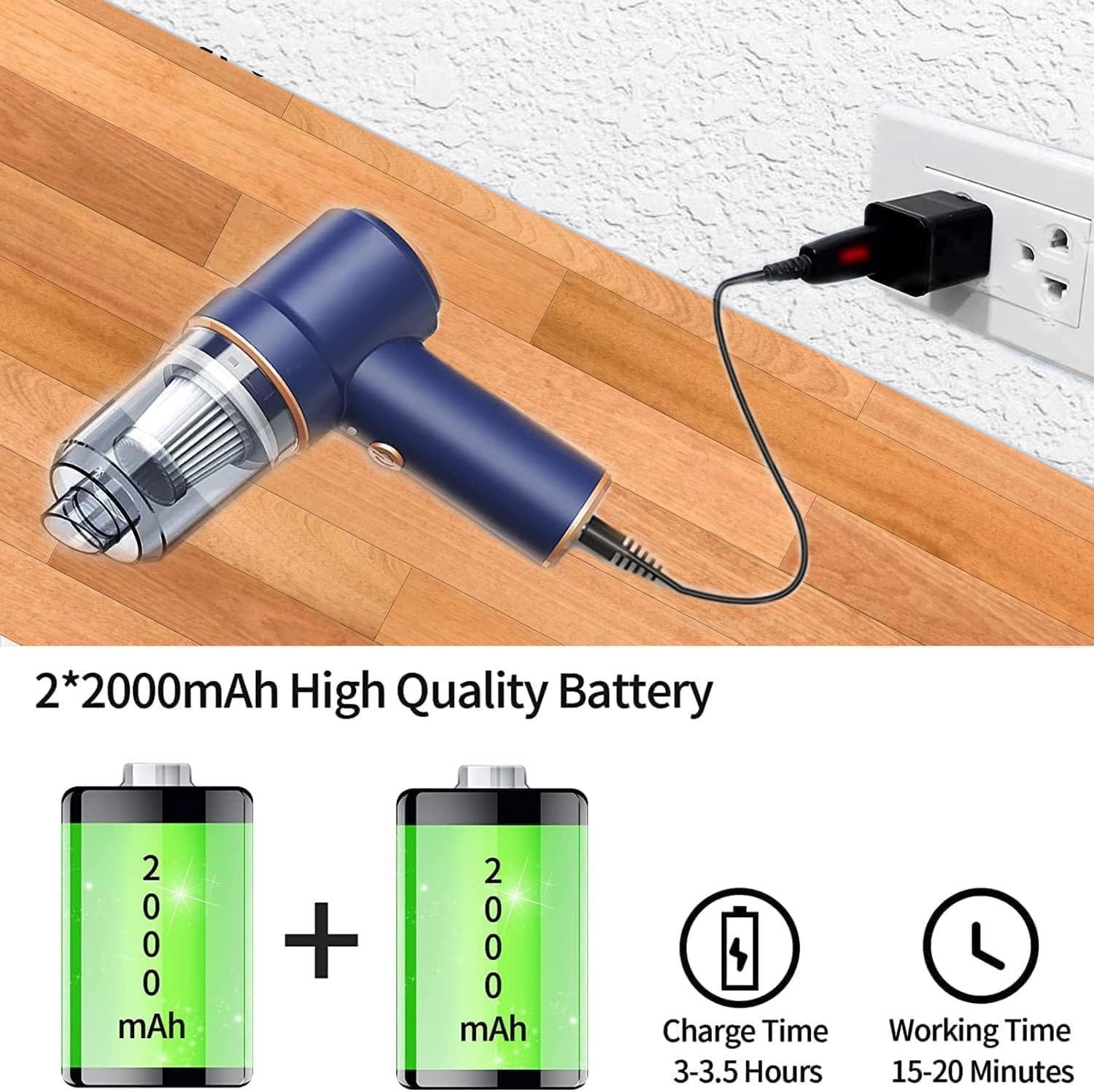 Car Vacuum Cleaner Cordless, Rechargeable Handheld Vacuum&Air Duster, 9000PA Suction 120W Wet/Dry Use Portable Vacuum Cleaner with Multi-Nozzles and Floor Brush for Vehicle/Home/Office image number 2