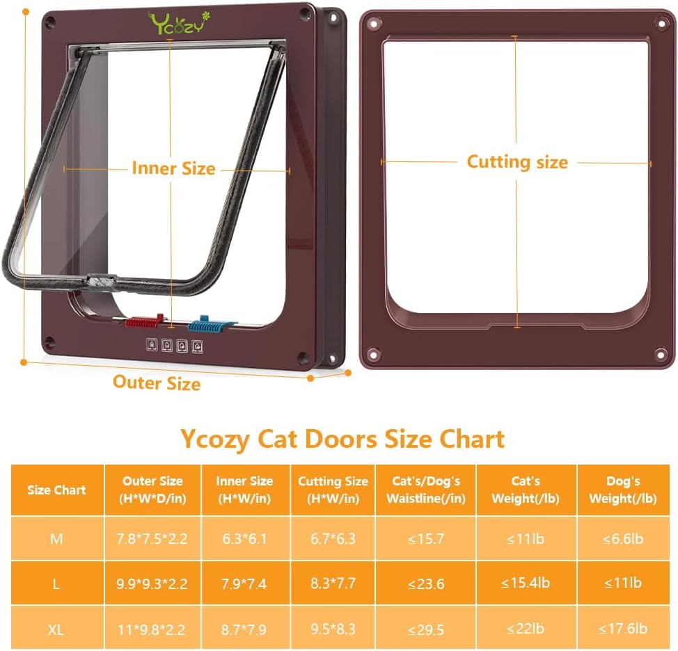 Ycozy Large Cat Doors Outer Size 9.9" X 9.3" 4-Way Locking Indoor Pet Door for Interior Exterior Door Wall Window, Weatherproof Cat Flap for Kittens & Dogs Easily Install image number 3