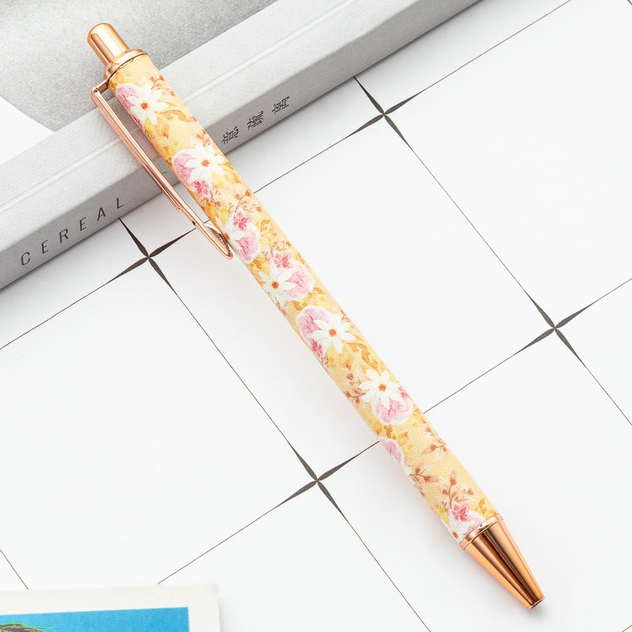 Floral Pens Set Retractable Ballpoint Pen Fancy Metal Flower Pens Black Ink Refills Gift Box for Readers image number 4
