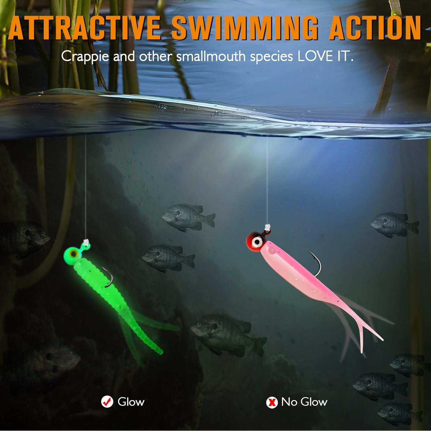 Dovesun 110Pcs Crappie Lures with Jig Heads Hooks Kit- Soft Plastic Grubs-Tubes Bait 80Pcs 1/8 1/16 1/32 Oz 30Pcs Crappie Jigs Fishing Lures Kit for Saltwater Freshwater Fishing /(120PCS-95PCS) image number 2