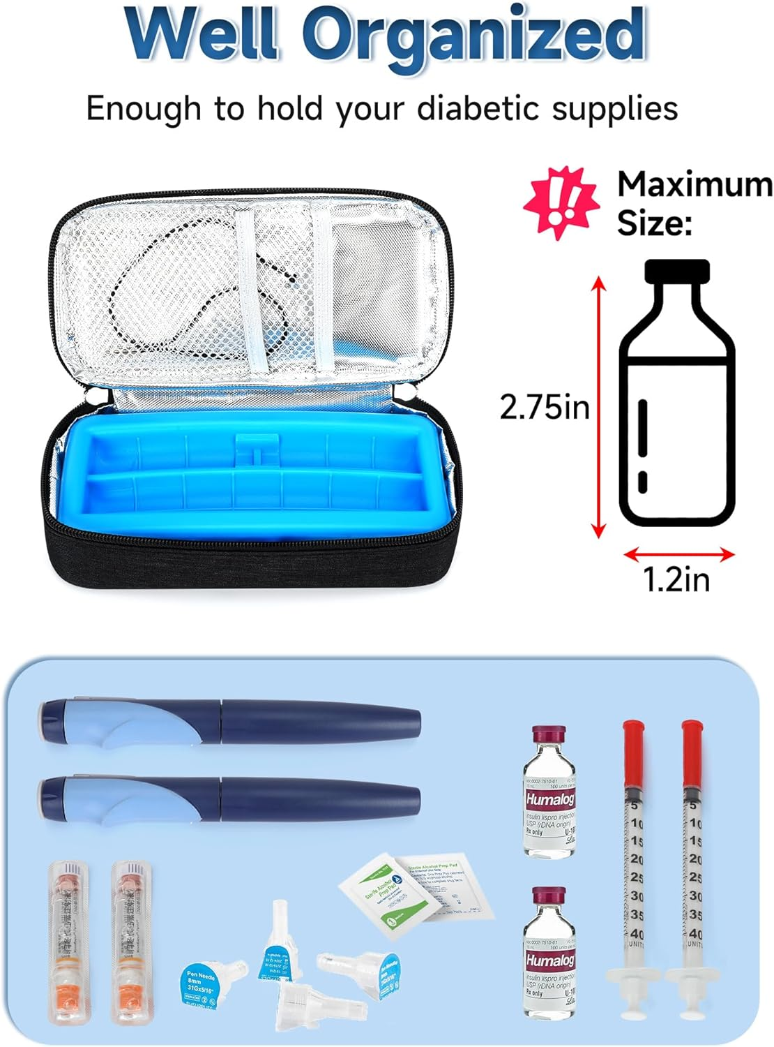YOUSHARES Insulin Cooler Travel Case for Pen & Vials, Temperature Display Diabetic Medication Cooling Bag with Protective Ice Brick, TSA Approved Refrigerated Diabetes Supplies Carrying Organizer image number 3
