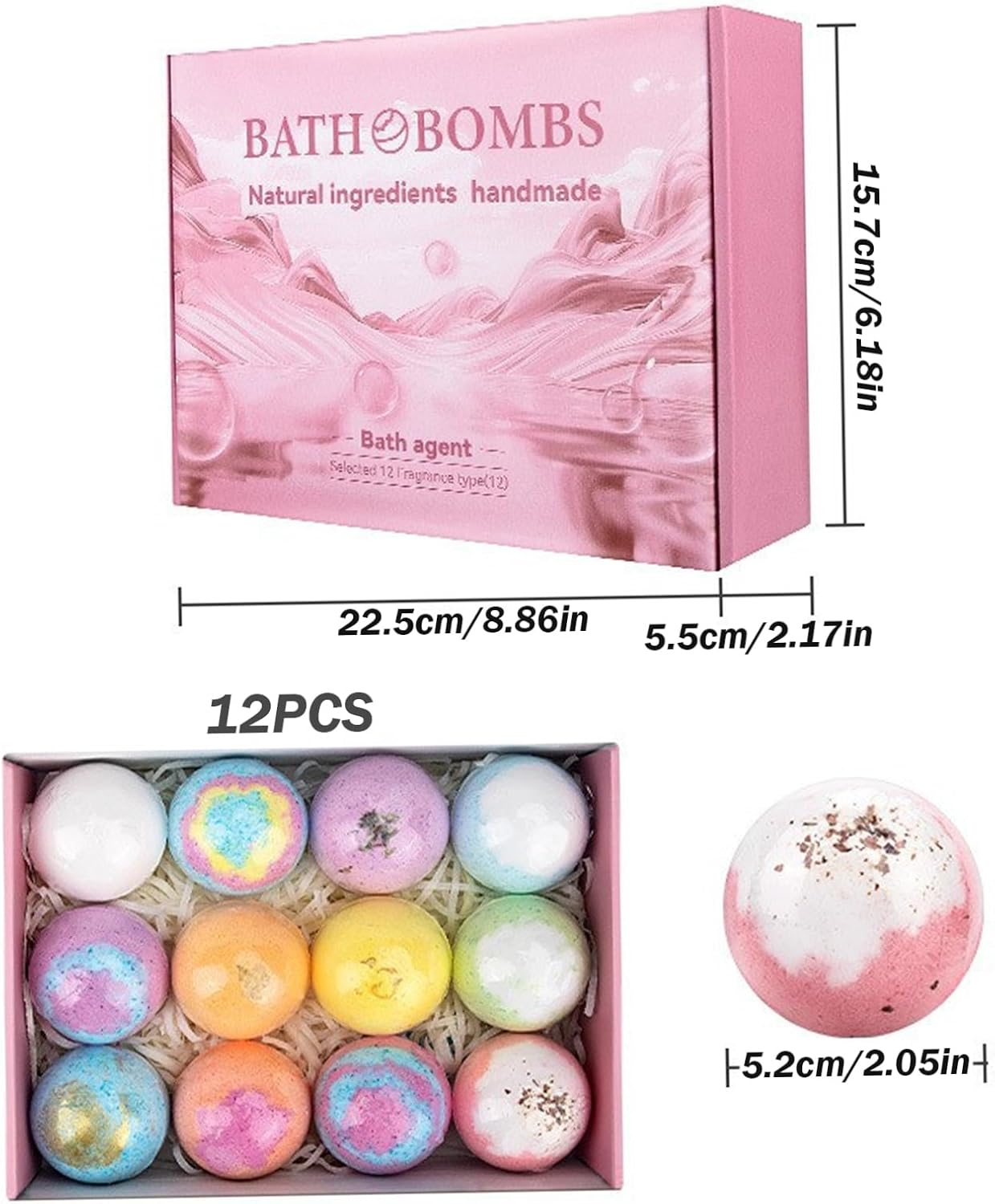 Bath Bombs for Women 12PCS Natural Ingredient Shower Bombs Moisturizes Soothes the Skin, Relieve Stress Bath Bubbles Spa Essential for Women Relaxing image number 3