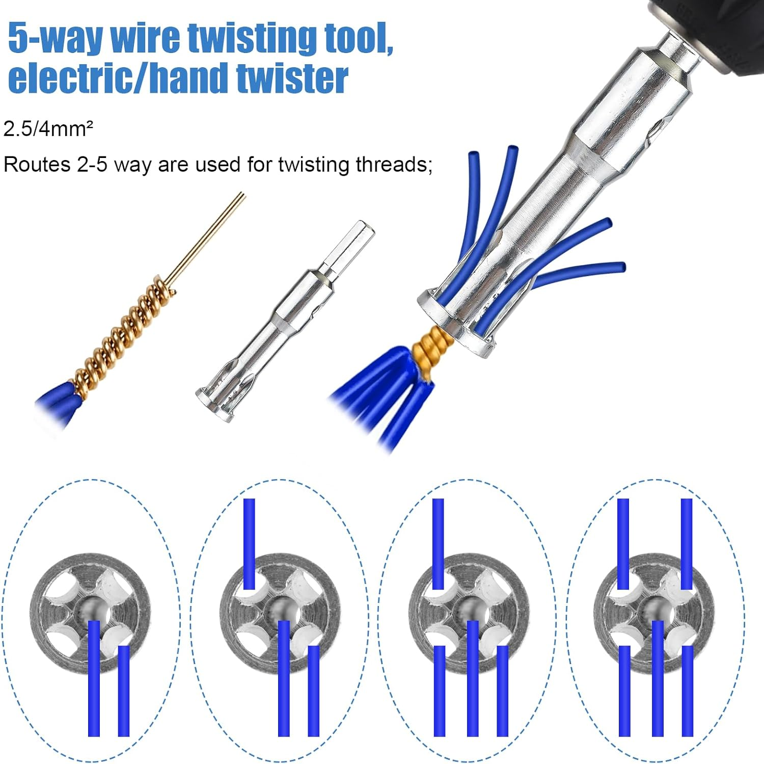 3Pcs Wire Twisting Tool, Wire Twisting Spinner with 4Pcs Screws, 3 Way/ 5 Way Wire Stripping Tool & 6Mm Hex Shank Cable Twister Electrical Wire Twister Connector for Power Drill Drivers Attachment