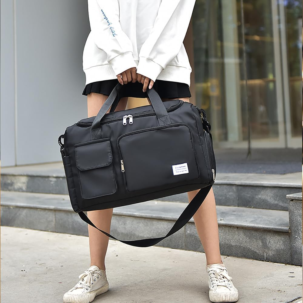 Travel Duffel Bag,Foldable Sports Gym Bag Dry Wet Separated Sport Duffle Bags Yoga Bag,Carry on Bag with Shoe Compartment Travel Weekender Bag(Black) image number 4