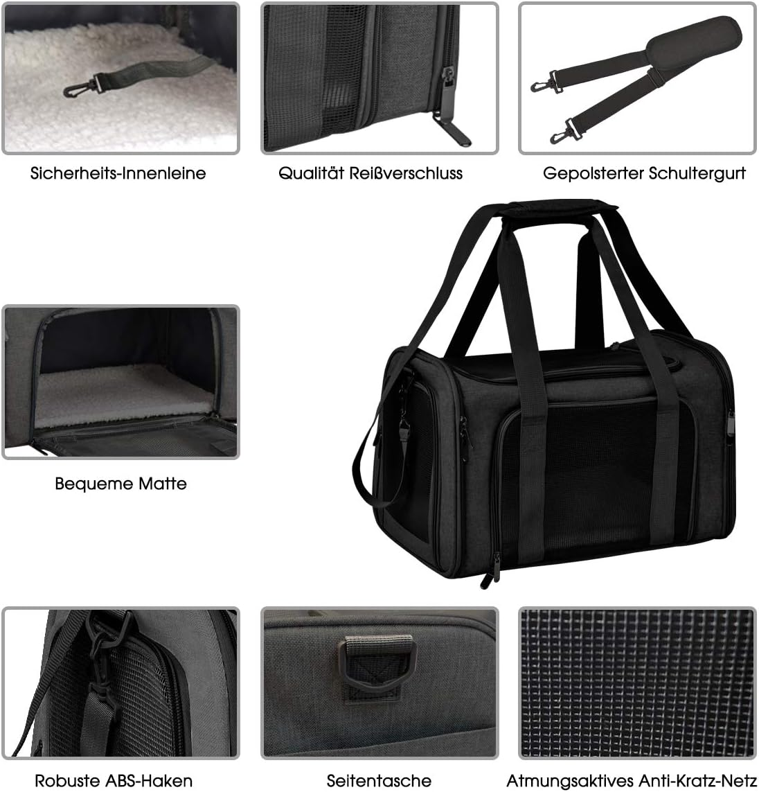 Transport Bag for Cats, Dogs, Foldable Carry Box for Medium Small Pets on Plane, Transport Box for Pets, 15 Lbs Cats Dogs Carry Box (Black, Medium) image number 1