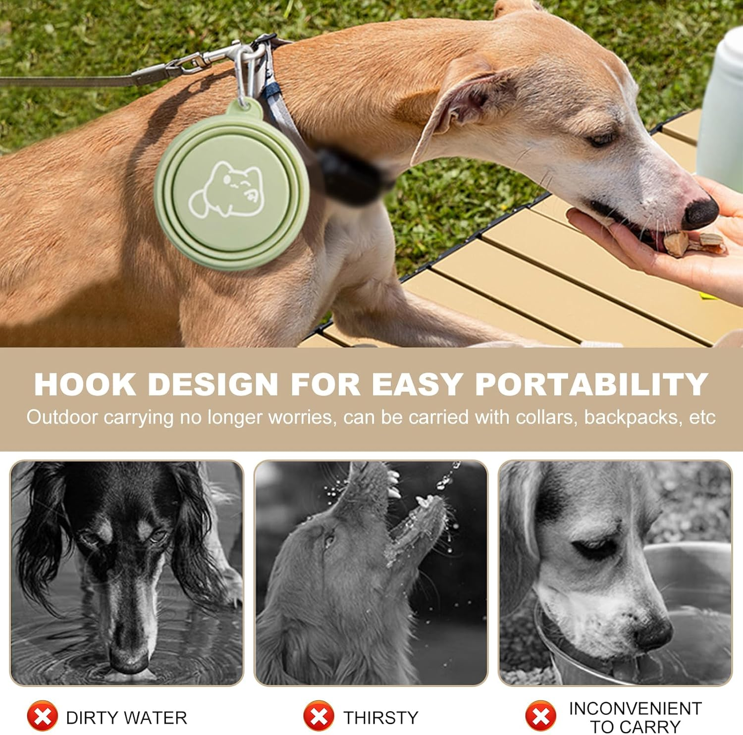 2 Pack 350Ml Collapsible Pet Bowl with Carabiner, Portable Silicone Travel Bowl with Cat Design, for Cat and Medium Dog, 5 Colours Available (Green) image number 6