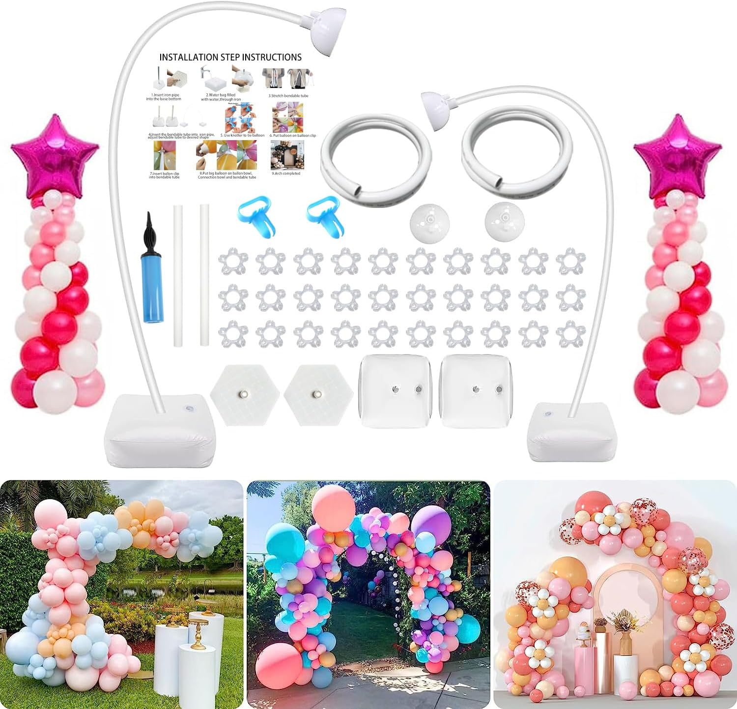 Balloon Arch Kit 8.2 Ft High & 5 Ft DIY Free Bending Shape Half Arch Balloon Stand Irregular Standing Balloon Arch Stand with Base for Party Birthday Wedding Decoration (White Balloon Support)