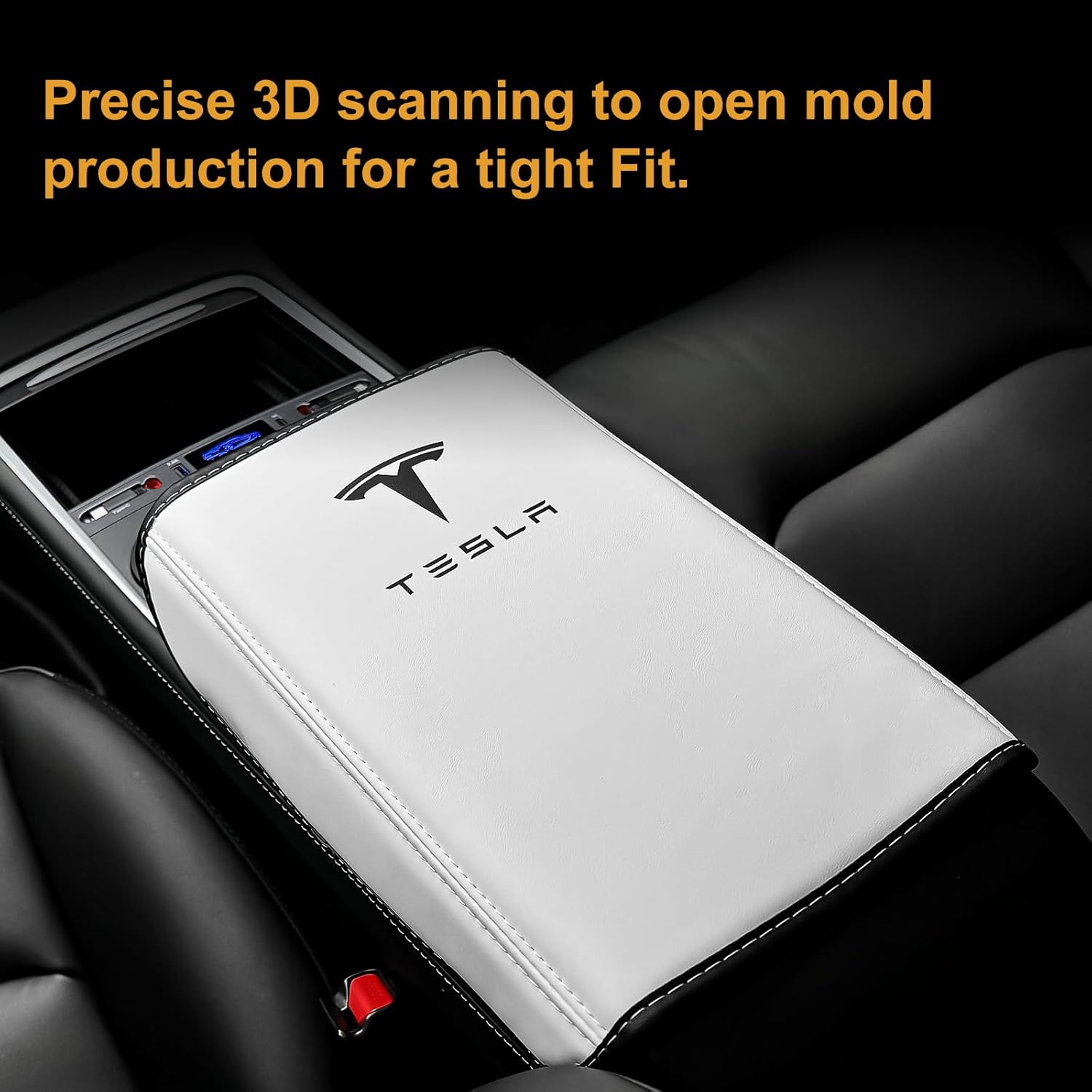 White Armrest Cover for Tesla Model Y / 3 Center Console 2017-2023, Anti-Scratch and Waterproof Soft PU Leather Armrest Protector Cushion image number 5