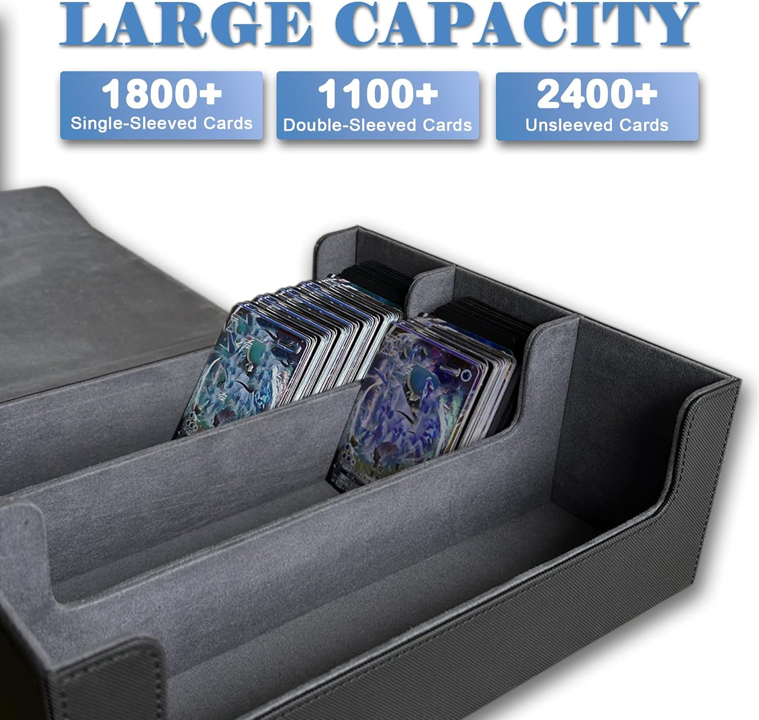 Card Deck Case for Trading Cards 1800+, Card Deck Storage Box, Leather Magnetic Closure Commander Storage Box, Fit for Yugioh, MTG, TCG and Sport Cards (Black Grey) image number 1