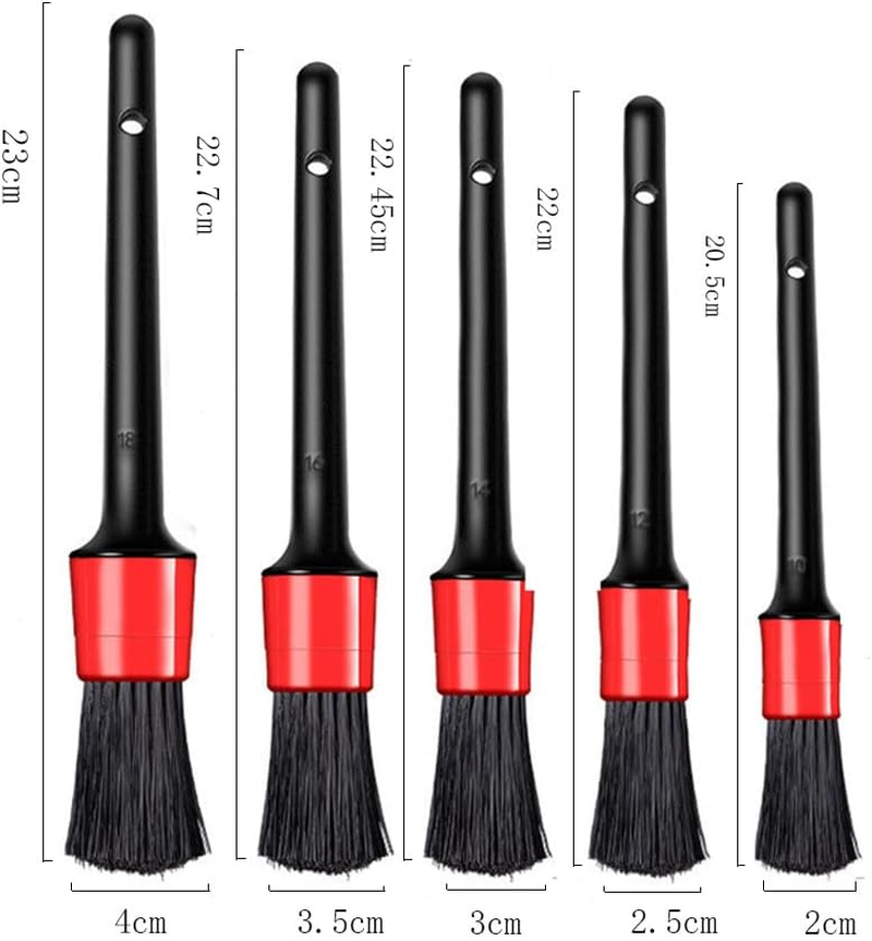 CAASFOOY 5 Pcs Car Detailing Brush,Auto Detailing Brush Set Perfect for Car Motorcycle Automotive Cleaning Wheels, Dashboard, Interior, Exterior,Air Vents, Leather, Engine, Air, Emblems(Red) image number 3