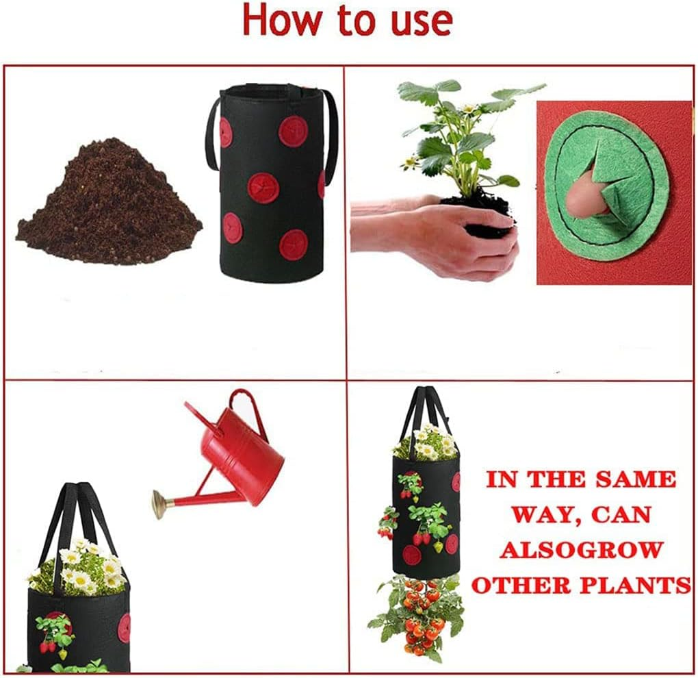 4 Pcs Upside down Strawberry Planter 3 Gallon Hanging Strawberry Planter Bags and 4 Hooks, Sturdy Hanging Handle Thickened Breathable Felt Cloth for Herb Tomato Hot Peppers Vegetables (4Pcs 3Gal) image number 5