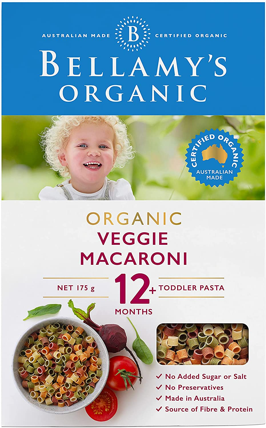 Bellamy'S Organic Veggie Macaroni 175G, Baby Food, 12M+, Bulk (6 X 175G) image number 1