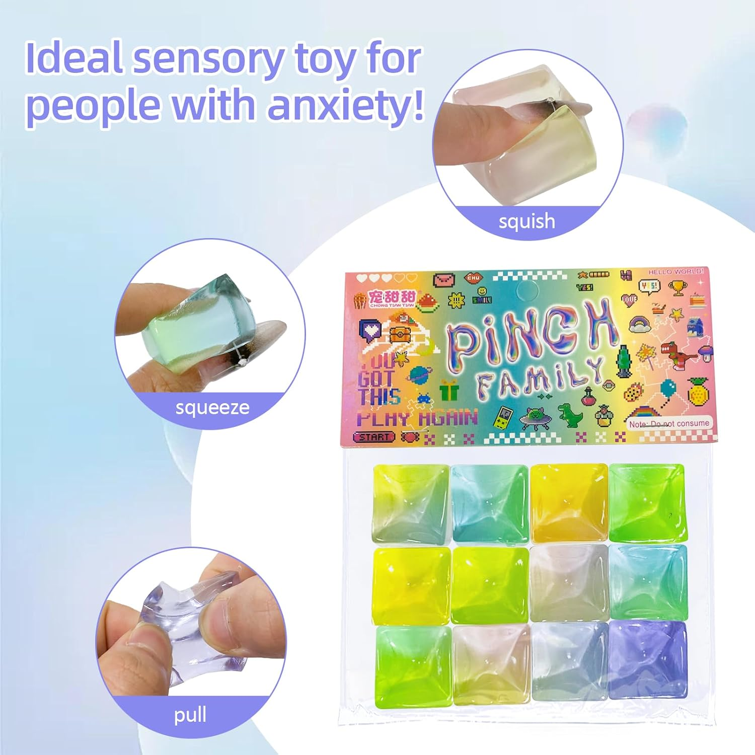 12Pcs Nice Cube Toys Party Favors Gifts for Kids Adults, Ice Cube Stress Ball, Squeezy Sensory Cubes, Soft Squishy Anxiety Toys for Kids and Adults with ADHD and Autism