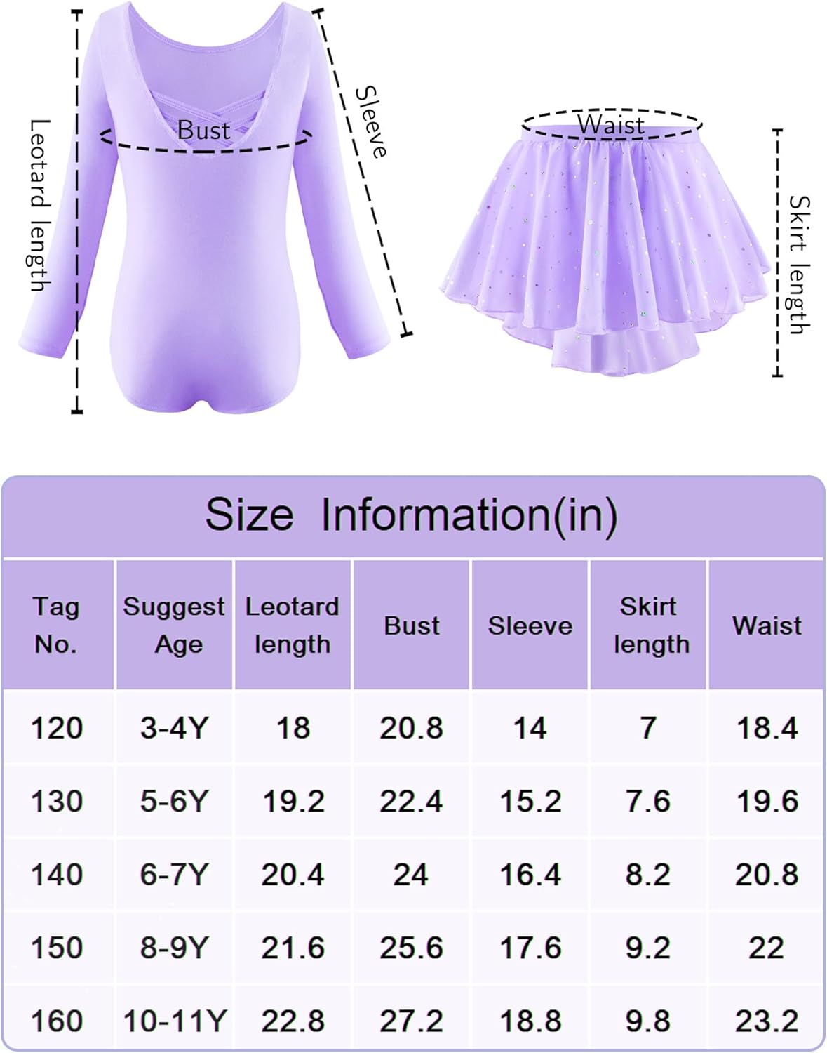 KEOYA Girls Dance Leotards Long Sleeve Ballet Outfits Dance Skirted Leotard Kids Ballet Tutu Dress for 3-11 Years