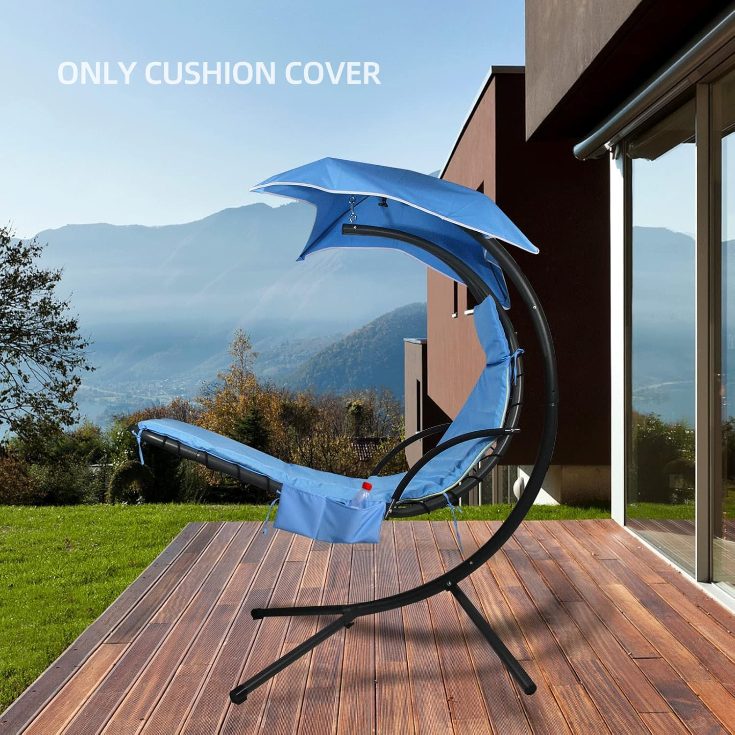 Outdoor Hanging Lounge Chair Replacement Cushion Cover and Umbrella Fabric, Made for Patio Curved Chaise Hammock Floating Swing Chair Pads, Waterproof Soft Fabric (Cushion Not Included), Blue - Khaki image number 2