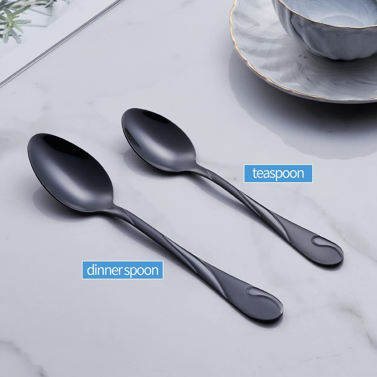 19.3 Cm Stainless Steel Black Dinner Spoon, Metal Soup Spoons Table Spoon Silverware Set of 6, for Home Kitchen Restaurants - Rainbow image number 2
