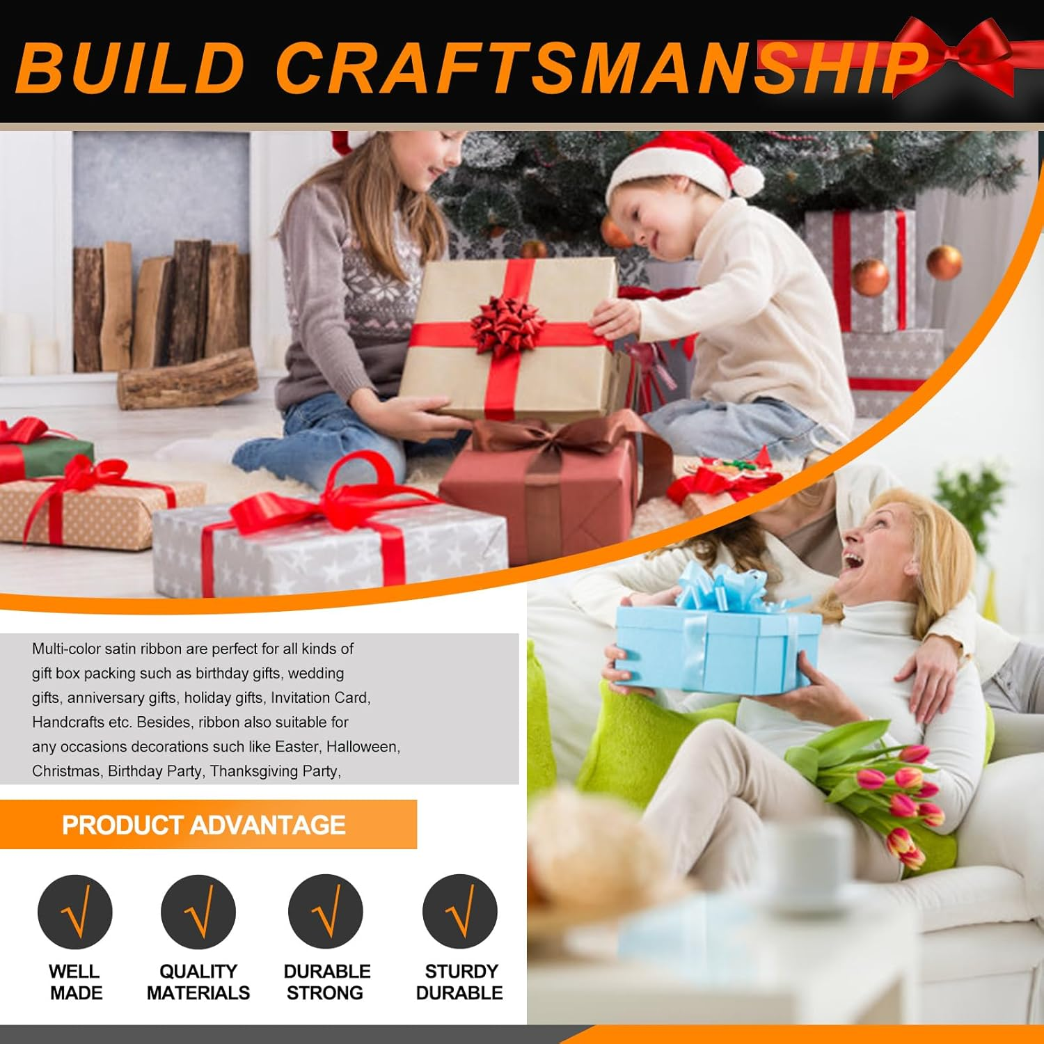 10 Rolls Satin Ribbon Assortment Kit 10 Solid Colors 3/5 Inch X 24.6 Yards Double Face Fabric Satin Ribbon Gift Wrapping Ribbon for Gift Wrapping Bow Making Decor Crafts (1.5Cm X 22.5M) - 20Mm X 22.5M Rainbow image number 6