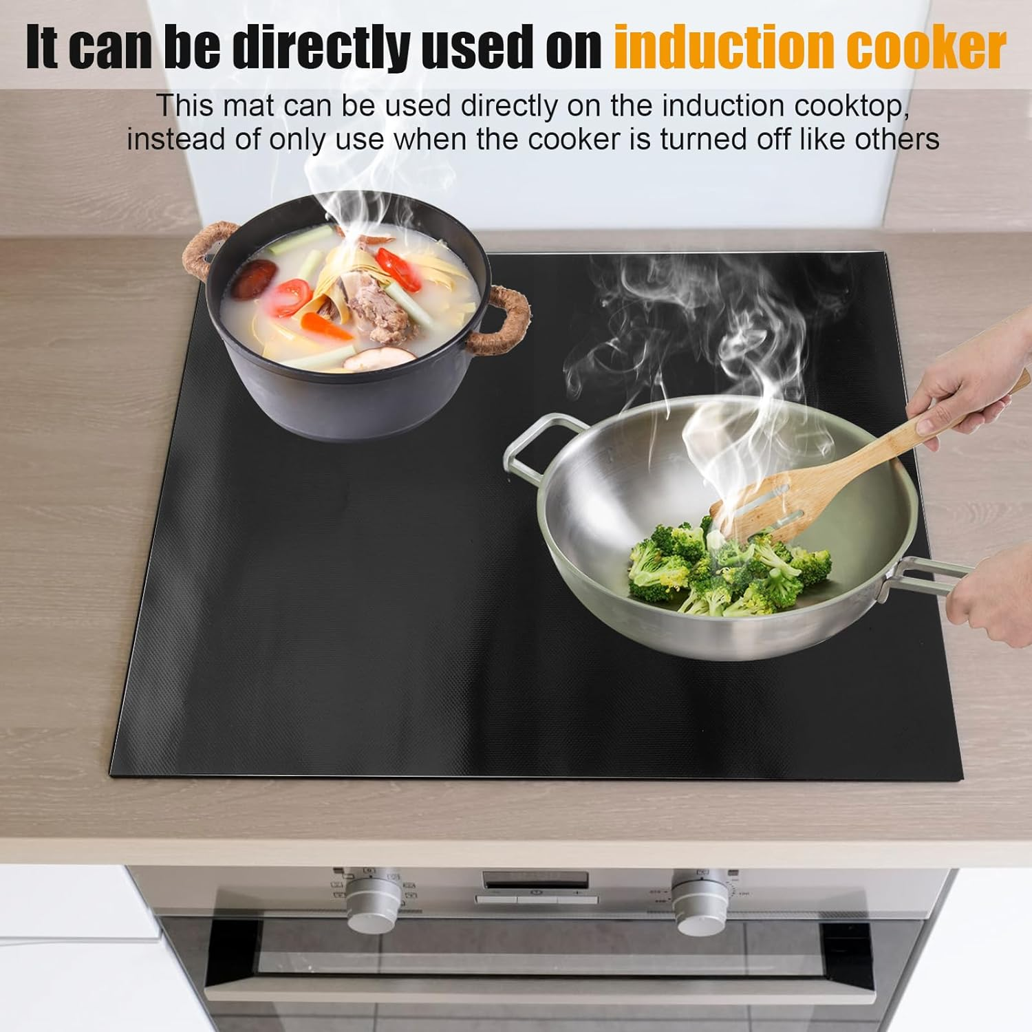 Induction Cooker Protector Mat, Silicone Oil Proof Flexible Flame Retardant Cooktop Protection Mat, Rectangular Hot Pot Mat for Kitchen Cooking (54 * 90Cm) image number 1