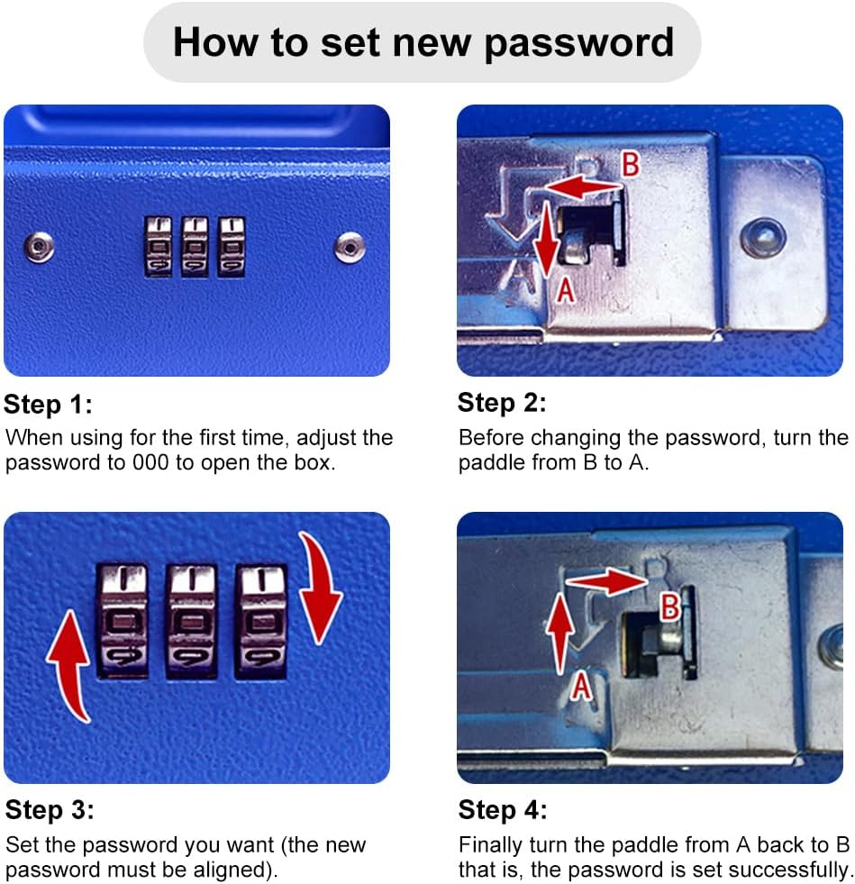 Steel Cash Box with Combination Lock, Metal Small Money Organizer with Money Tray, Cash Storage Box with Lockable Cover, Cash Drawer (Black, Small) image number 2