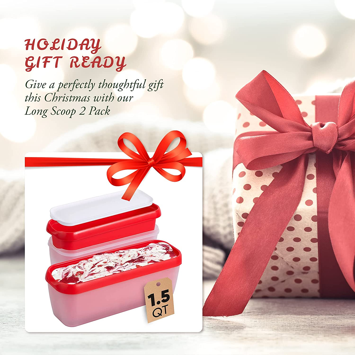 2 Pack Ice Cream Containers with Lids, 1.5 Quarts Reusable Homemade Long Ice Cream Tubs, Freezer Storage Container Perfect for Sorbet, Frozen Yogurt and Gelato image number 3