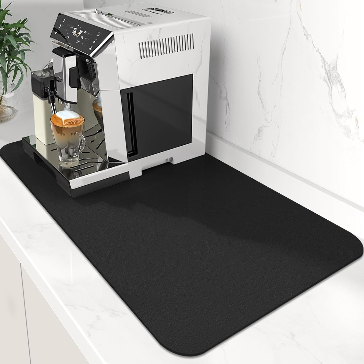 Dish Drying Mat for Kitchen Counter Coffee Machine Mat Counter Protector Spill Mat Non-Slip Rubber Mat for Coffee Machine (2P-BK, L)