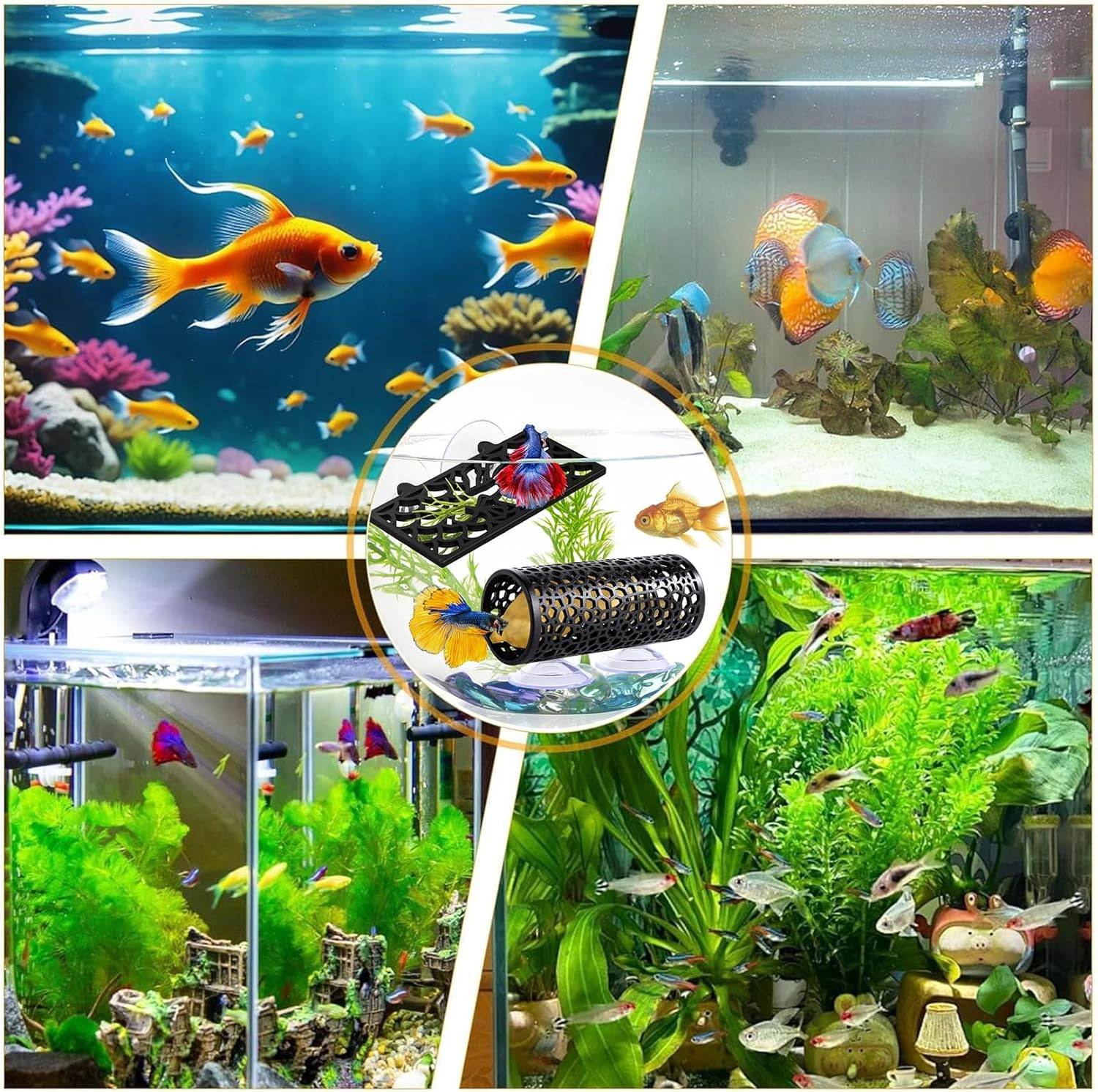 Multipurpose Fish Tank Accessories,Hollow Aquarium Betta Shelter,Betta Sleeping Tube,Space Saving Betta Hammock for Fish,Shrimp Etc. image number 2