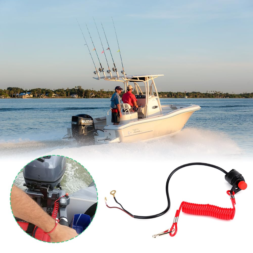 Joyzan Boat Motor Kill Stop Switch, Universal Vessel Outboard Engine Urgent Ignition Emergency Kill Stop Switches Key Safety Tether Lanyard Rope Clip Red Reminder Cable for Motors ATV Boats Motorcycle image number 2
