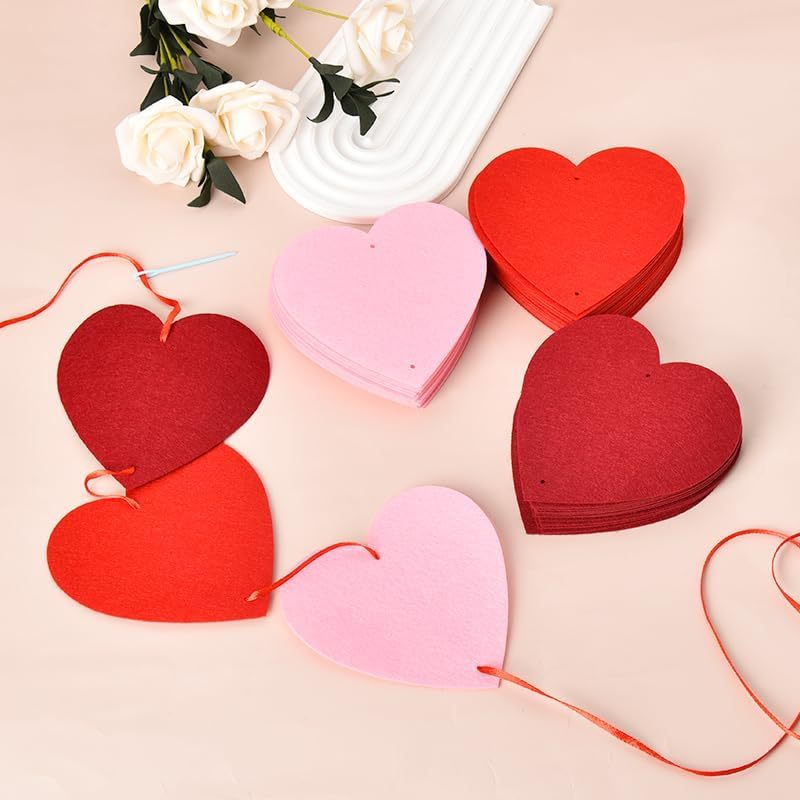Anniversary Valentines Day Decorations Banner 6 Pack Felt Heart Garland Room Decor Streamer Banner Garland Backdrop Hanging Engagement Wedding Banner Romantic Party Supplies for Home Window Ceiling image number 1