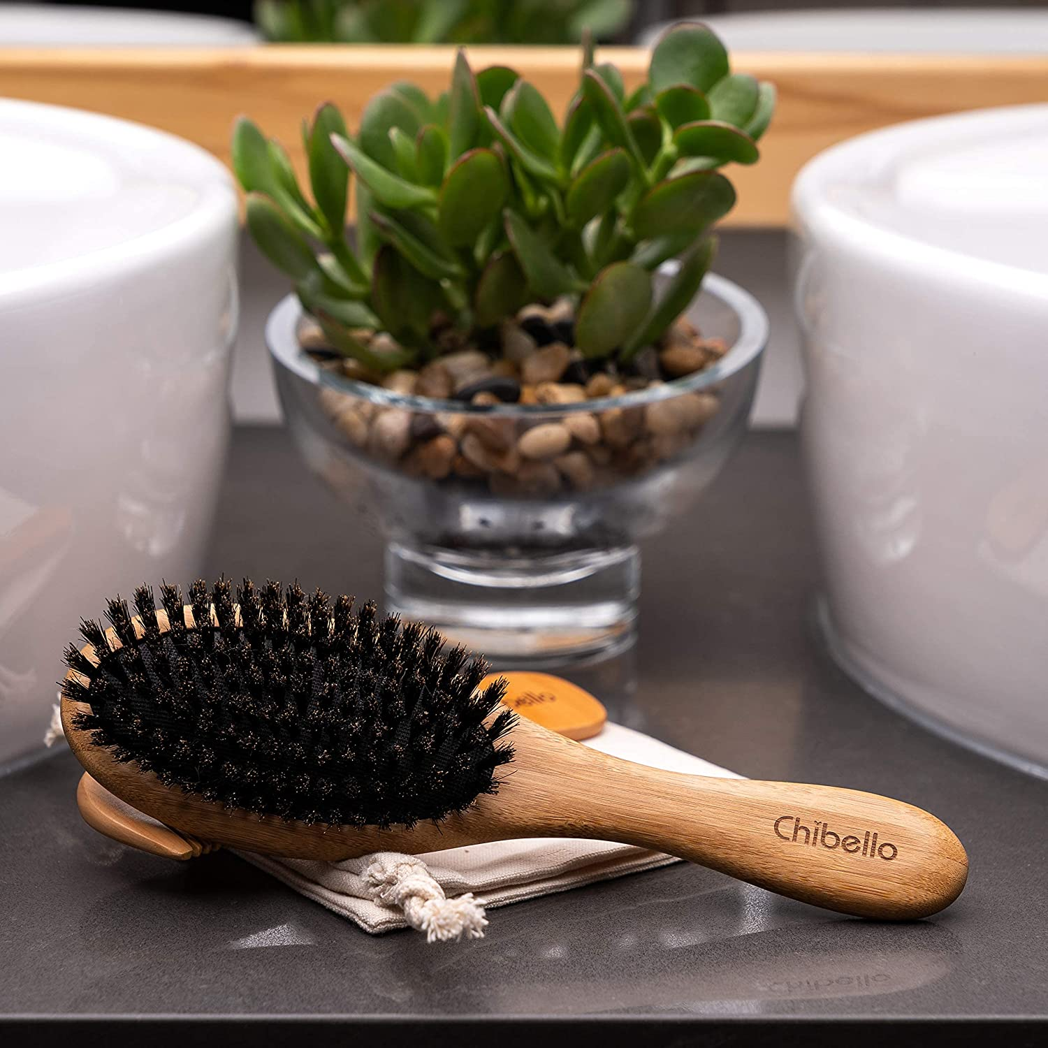 Chibello Boar Bristle Hair Brush Set - Designed for Kids, Women and Men. Natural Soft Bristle Brushes Work Best for Thin and Fine Hair. Wood Wet Detangler Comb image number 3