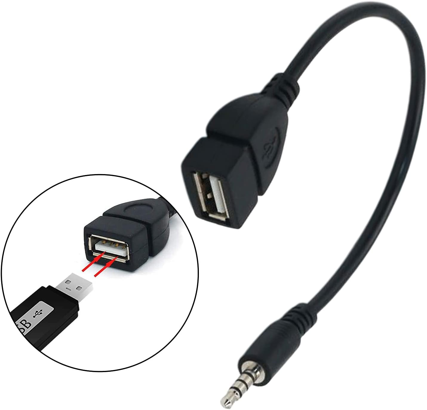 KESOTO AUX to USB 3.5Mm Male Aux Audio Plug to USB Female Converter Cable Cord Converter Cable, Black image number 6
