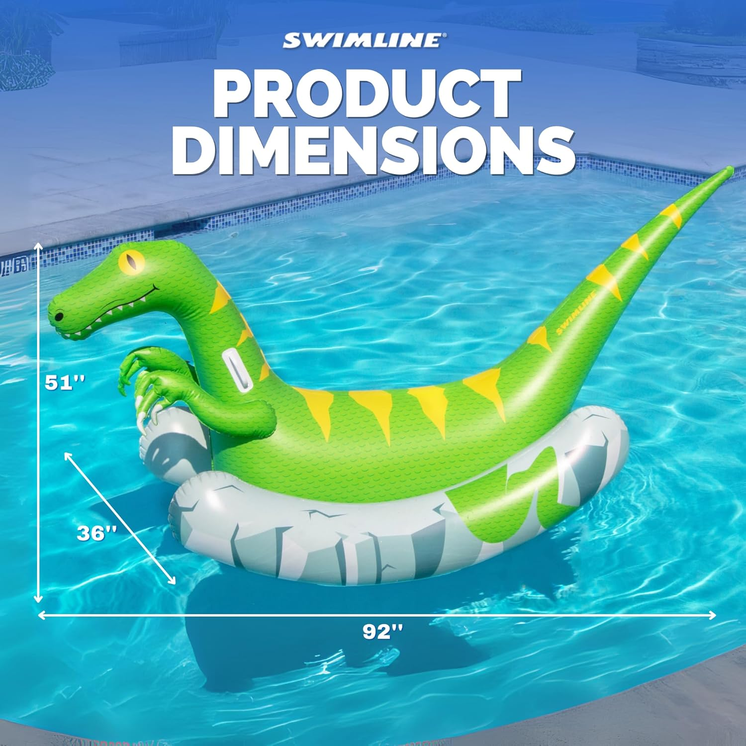 Swimline Original Rocker Raptor Rocking Pool Float Toy | with Easy to Grab Handles and Curved Stabilizing Side Bolsters | for Kids and Adults | for Beach Ocean Pool Lake | Heavy Duty PVC image number 2