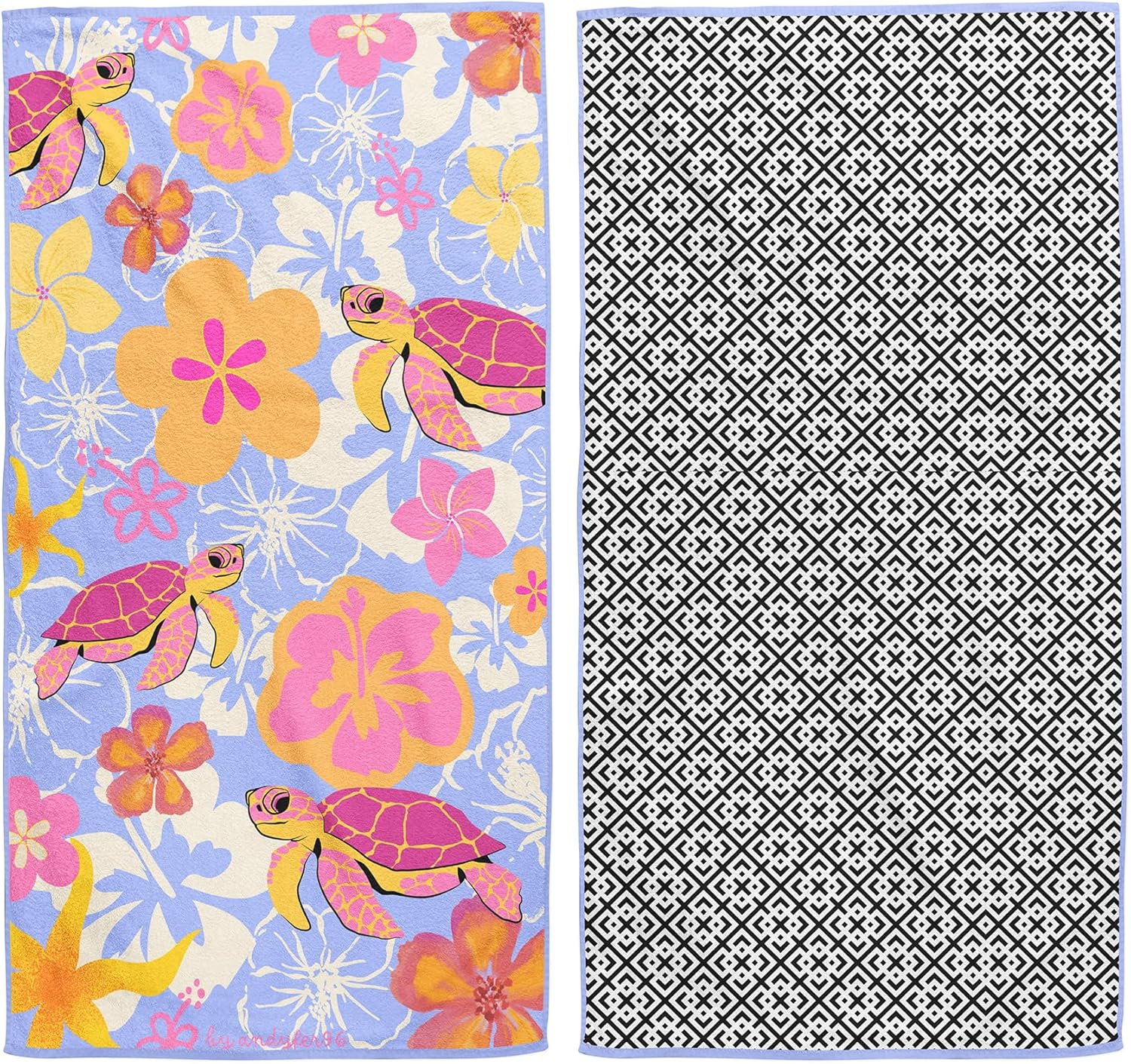 Microfiber Beach Towel, Quick Dry Travel Towel Large Sand Free Towel for Beach, Camping, Swim Pool, Gym, Sports& Yoga180Cm X100Cm (Turtles and Flowers) image number 2