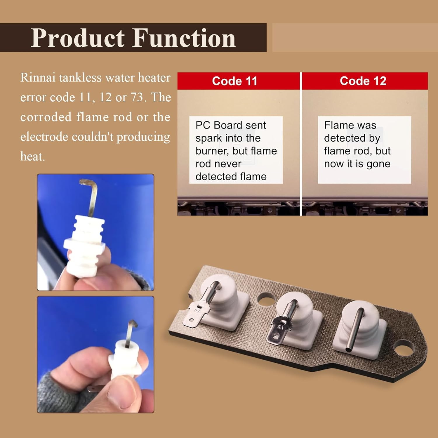 New 104000192-K Flame Rod Electrode Kit, Fit for Rinnai R75 and R94 Tankless Water Heaters, Compatible with Rinnai VB2528FFUD, VB2528WD, KA2530FFUD, KA2530WD, VB2735FFUD, VB2735WD, KA3237FFUD image number 4