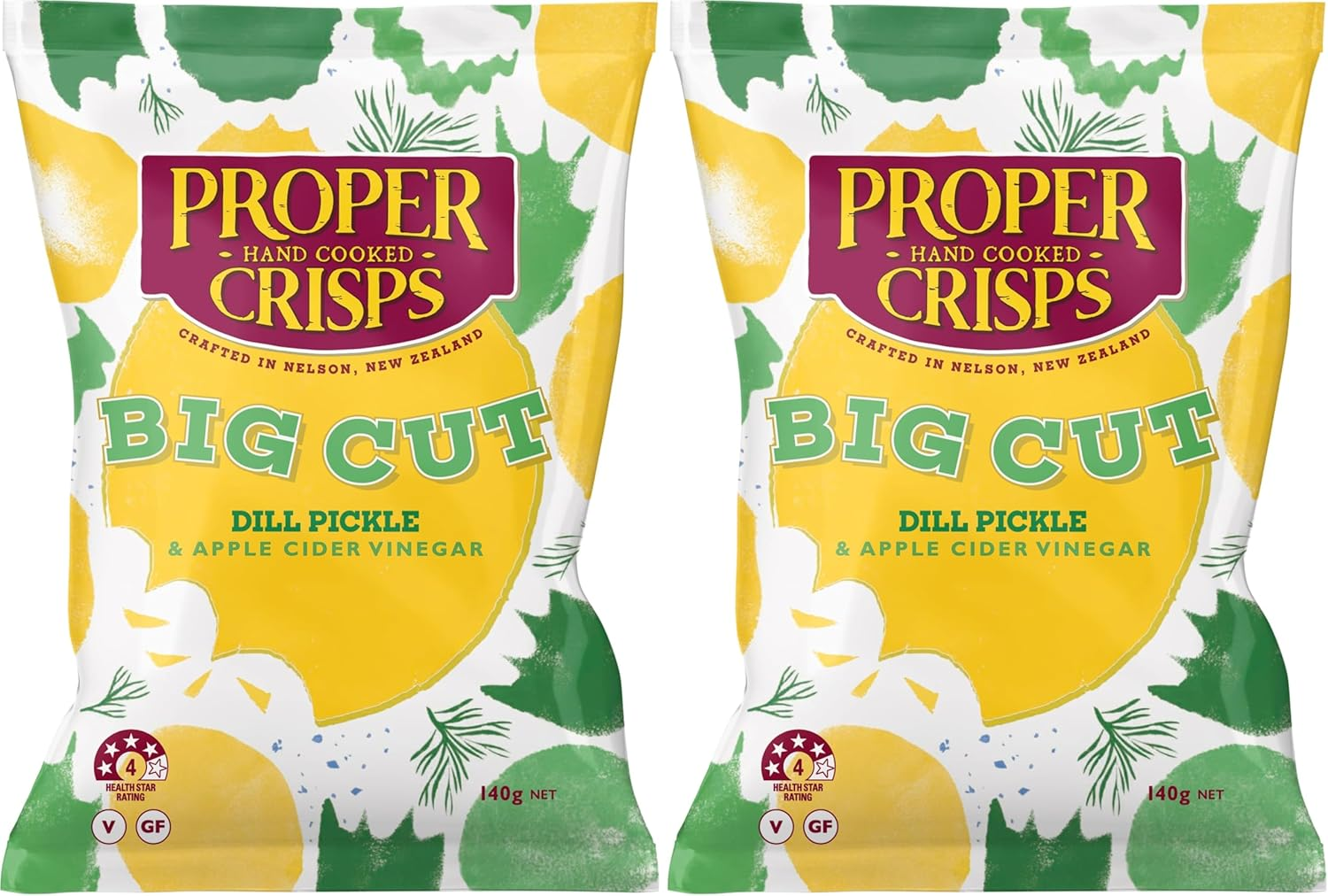 Proper Crisps Big Cut Hand Cooked Dill Pickle & Apple Cider Vinegar Flavoured Crisps 140 G image number 1