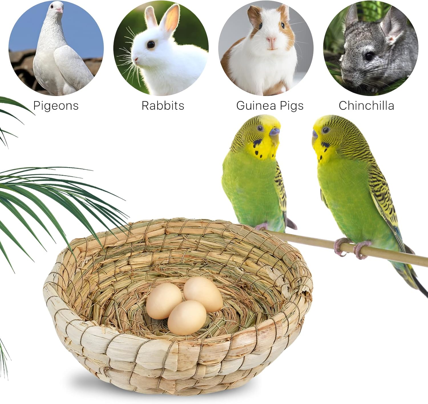 4 Pcs Bird Nest Handmade Woven, Small Animal Breeding Nest Bed with Corn Leaves Flat Base Natual Straw Bird House Cage Accessories for Dove Pigeon Parrot Sparrow image number 2