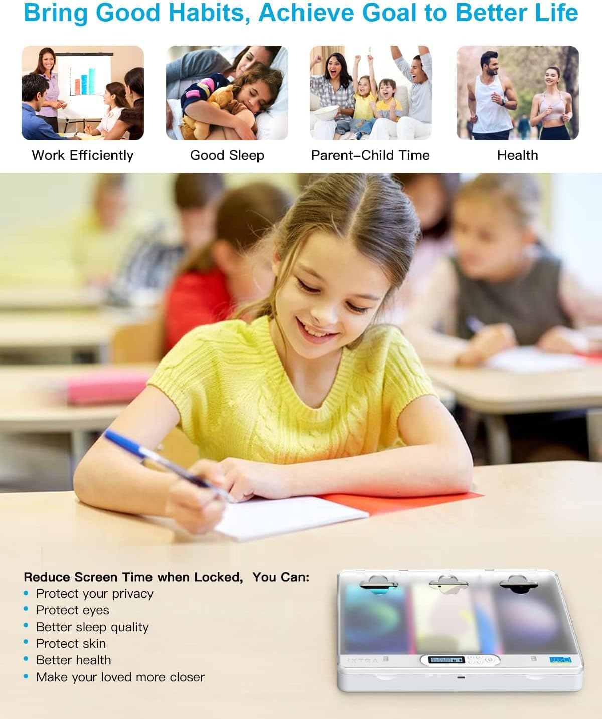 Ixtra Large Self-Control Ipad Locker Cell Phone Timer Lock Box for Android Samsung/Google/Iphone, Electronic Devices Lock with Timer for Kids, Students, Adults, Translucent Cover image number 4