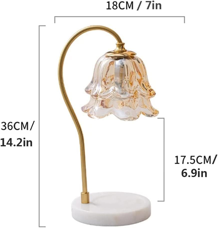 Candle Warmer Lamp, Flower Glass Candle Warmer Light, Dimmable Table Lamp, Vintage Candle Lamp with Marble Base, for Women, Mom, Female Friend, Romantic Vintage Style Gifts (Amber) - White image number 3