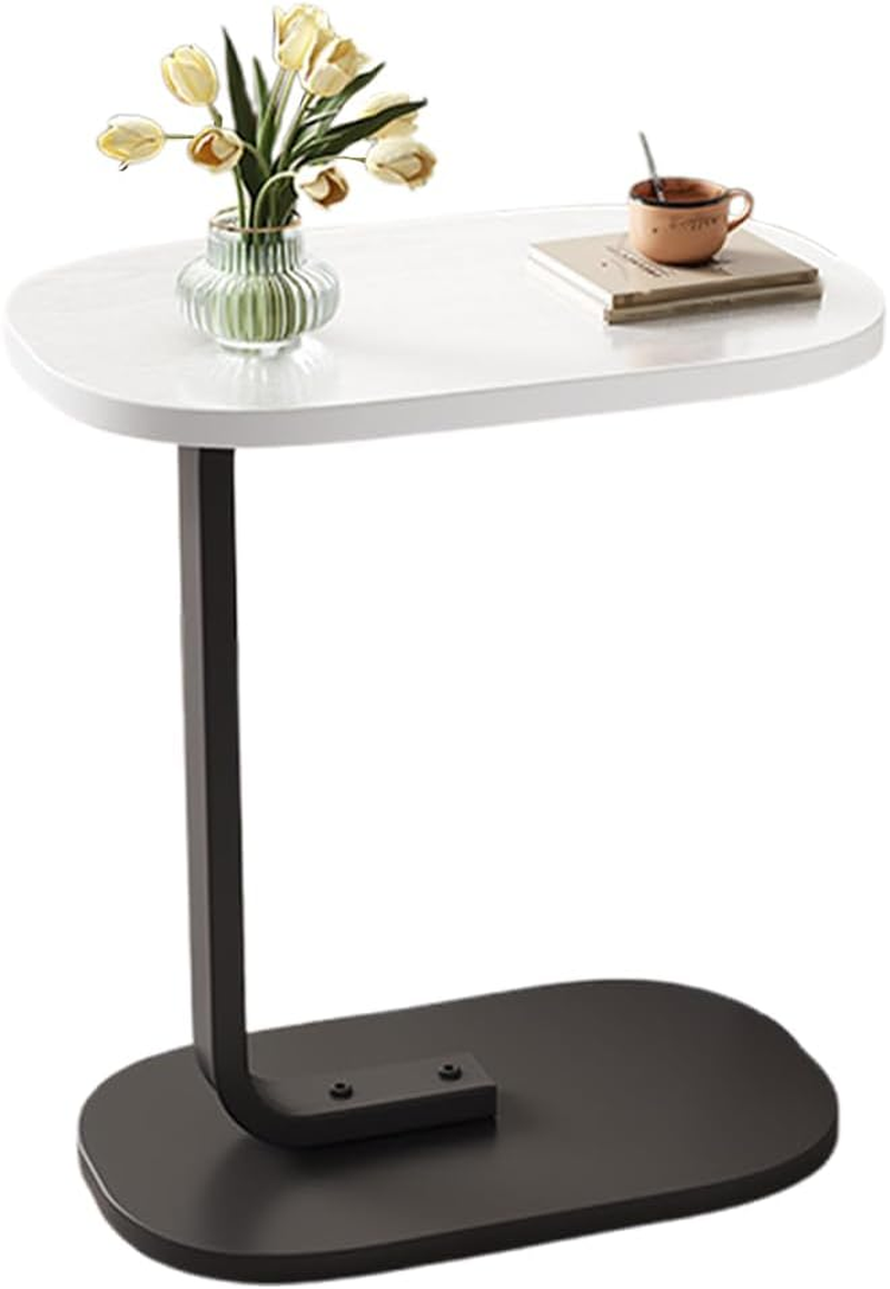 TOMVAES End Table Sofa Side Table Standing Desk Coffee Table with Rigid Steel Pipe C Shaped round Desktop Night Stand for Livingroom, Bedroom (Wood) (White) image number 3