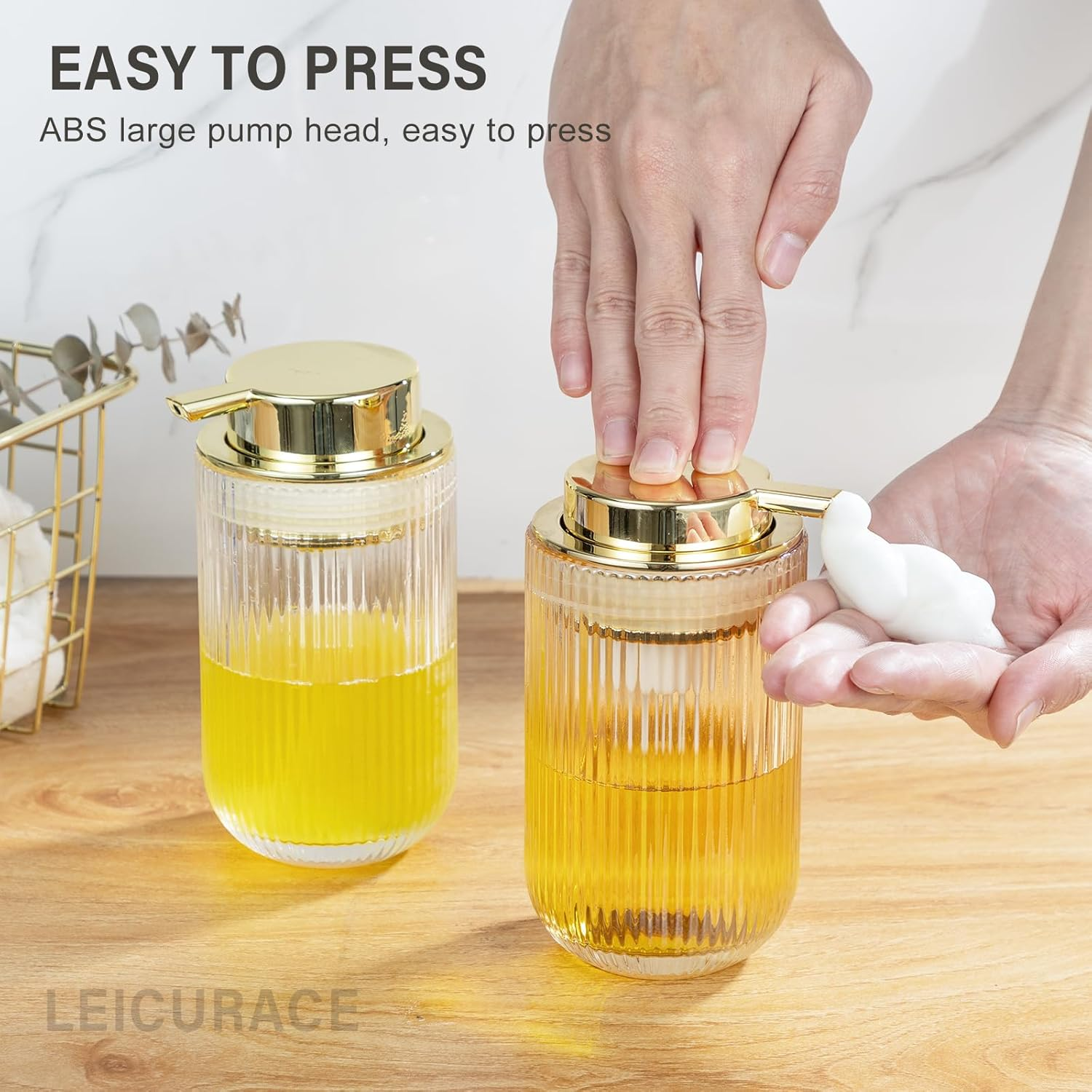 Glass Foaming Hand Soap Dispenser Foaming Soap Dispenser for Bathroom Decor Soap Dispenser with Pump（Foam Type/Gold） A030-002-AU