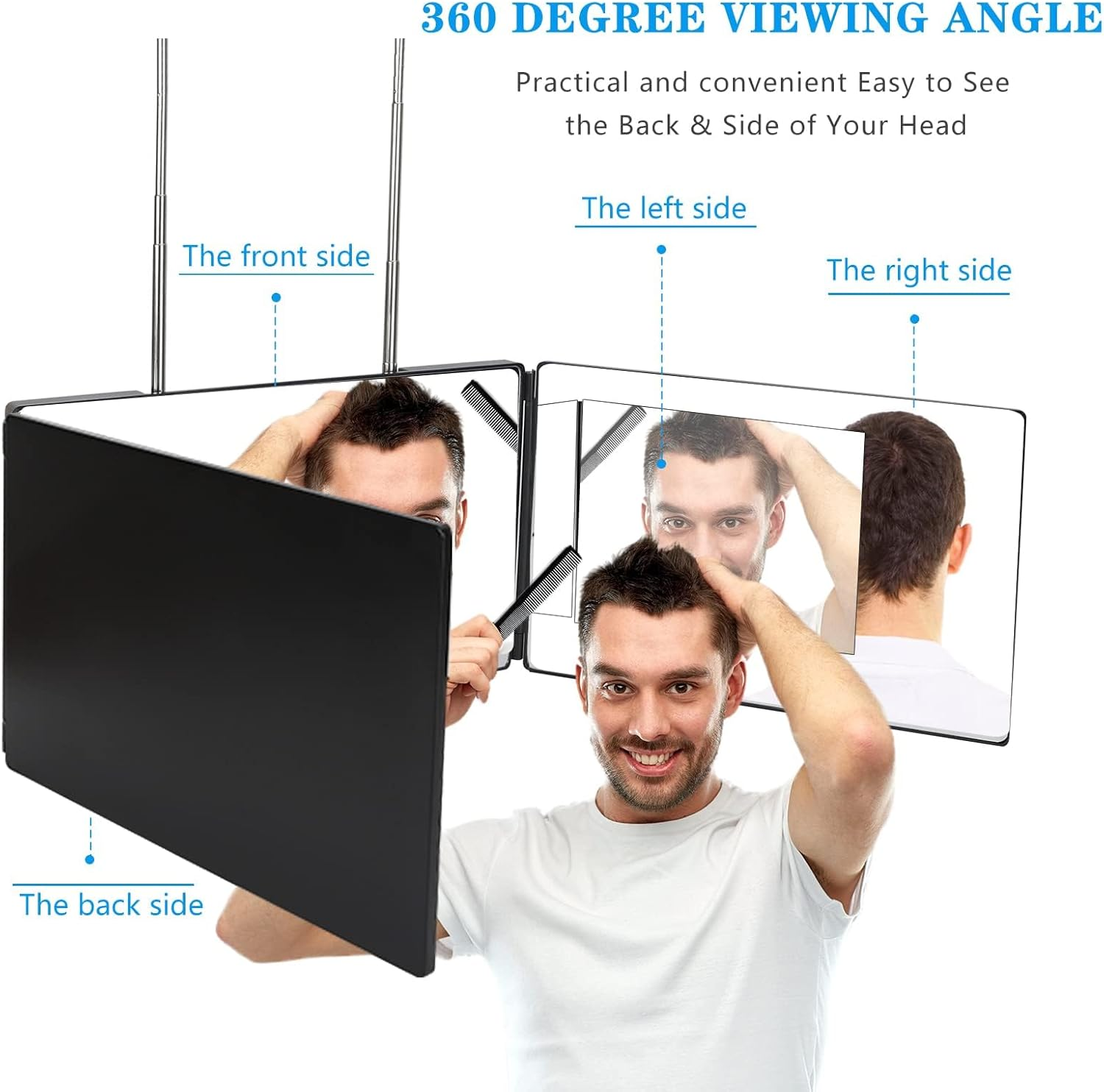 3 Way Mirror for Self Hair Cutting Mirror Barber Supplies Accessories 360 Trifold Mirror for Makeup to See Back of Head image number 5