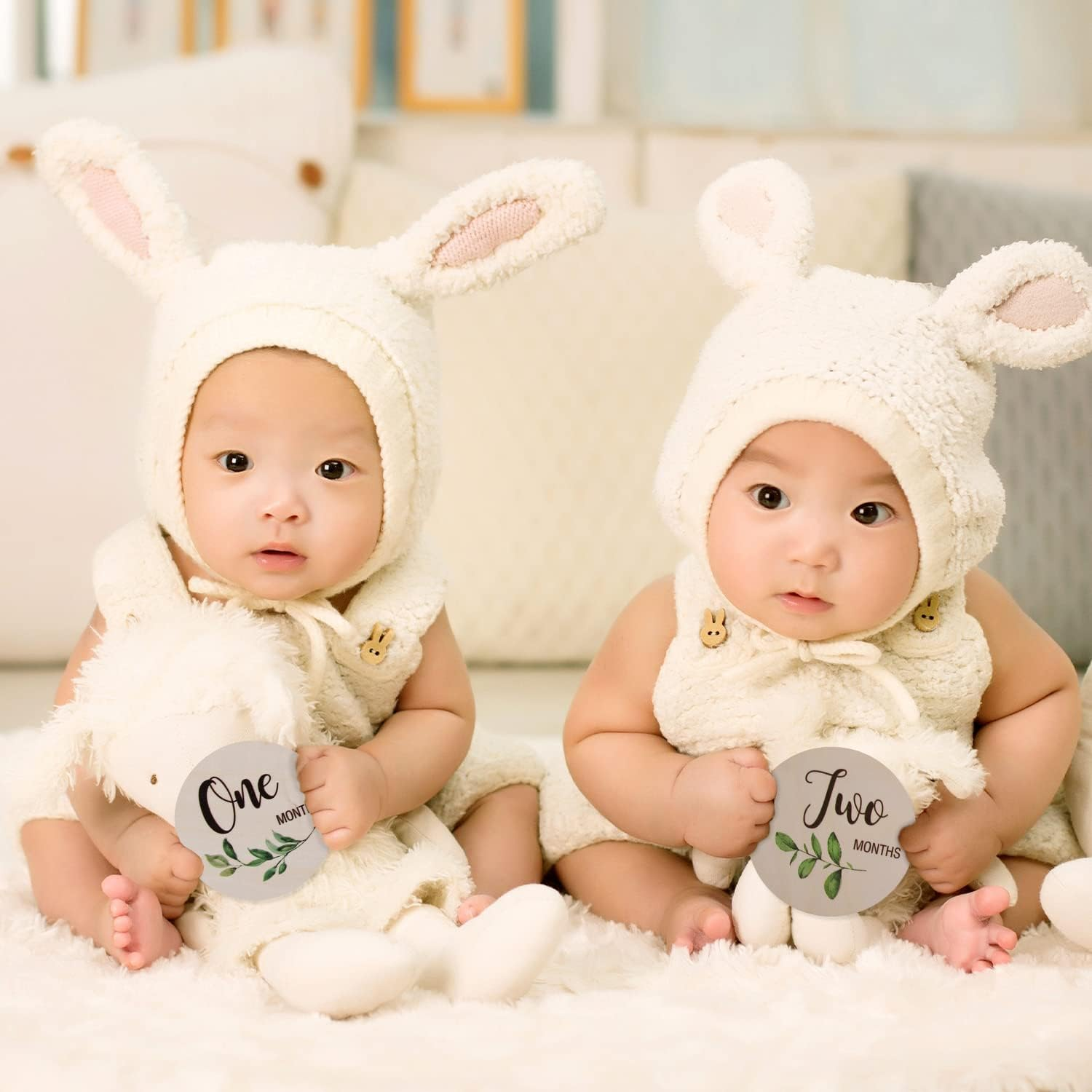 10Pcs Baby Monthly Milestone Cards Sign, round Double Sided Wooden Newborn Sign Baby Announcement Sign for Photo Prop Baby Festivals Gift Nursery image number 2