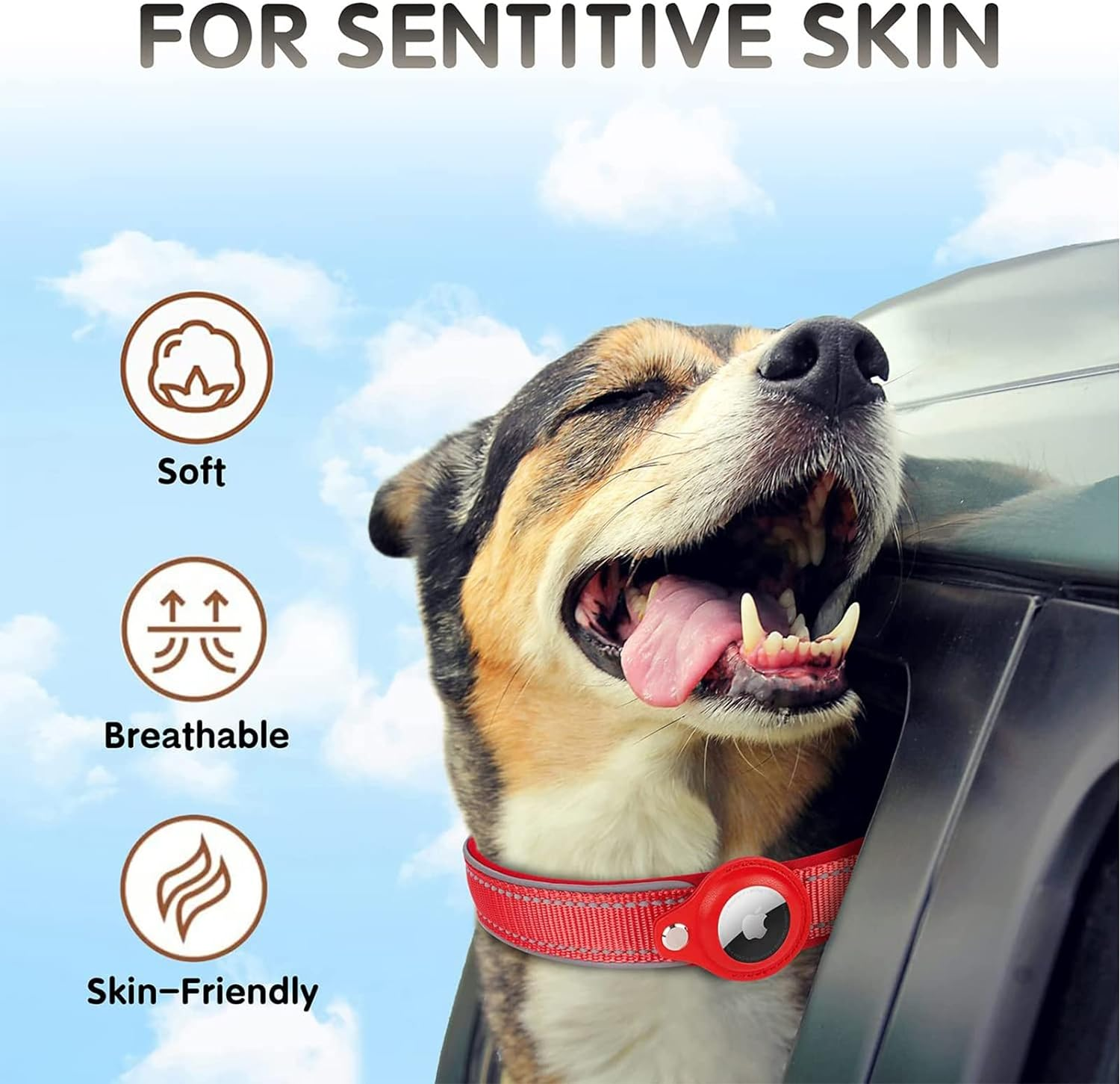 FEEYAR Reflective Airtag Dog Collar, Padded Apple Air Tag Dog Collar, Heavy Duty Dog Collar with Airtag Holder Case, Adjustable Air Tag Accessories Pet Collar for Small Medium Large Dogs