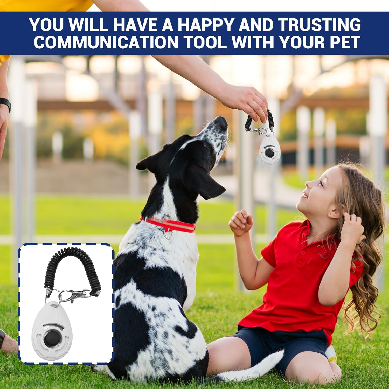 Dog Clicker, 4 Pcs Dog Training Clicker, Dog Buttons, Pet Training Clicker with Wrist Strap, Pet Behaviora Training Tools for Puppy, Cats, Birds, Hamsters, for Pet Lovers (Black&White&Blue&Lake Blue)