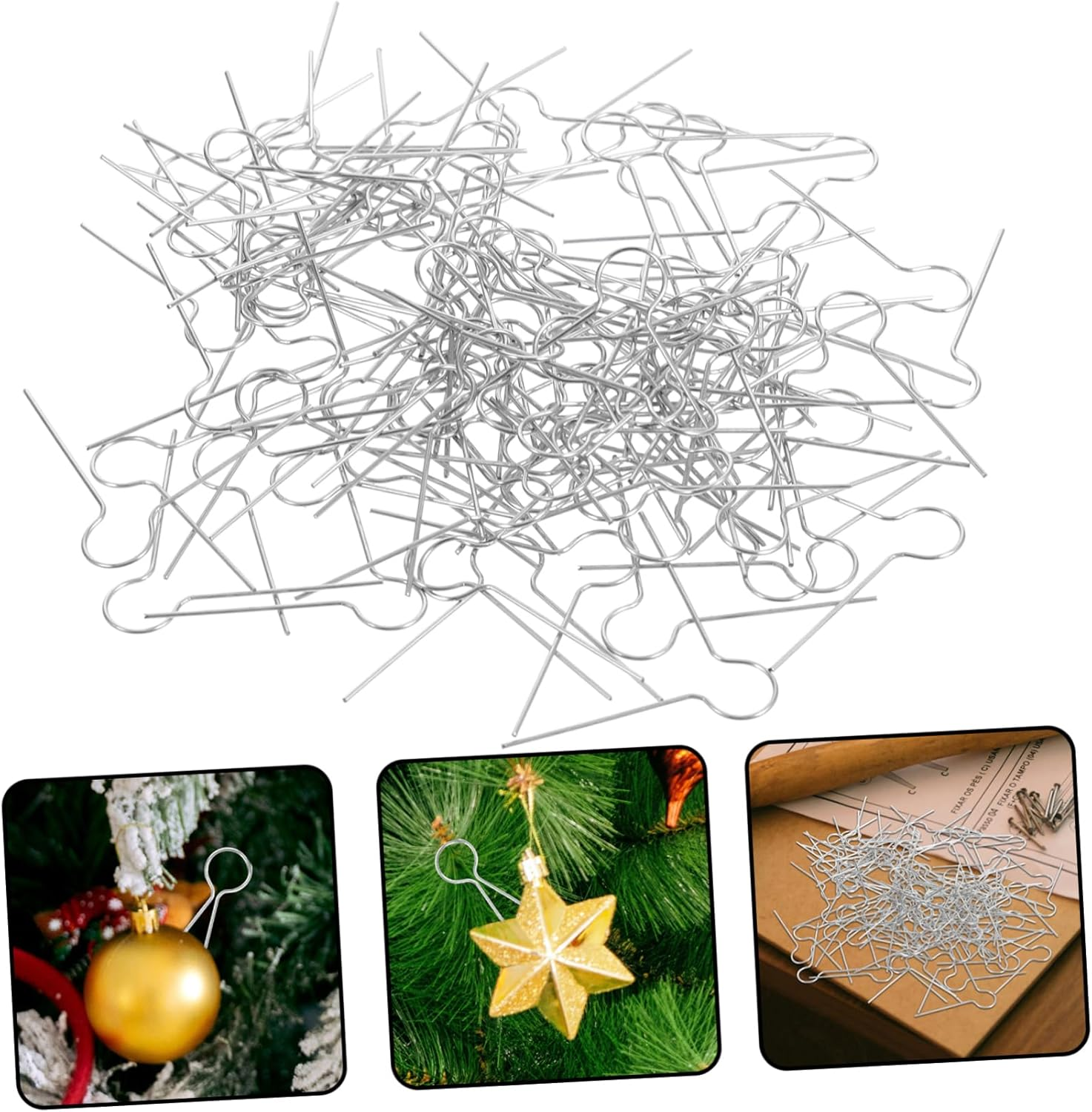 100Pcs Shaped Metal Hangers for Christmas Tree Ornaments Hooks for Easy Hanging of Wreaths and Decorations for Holiday Decorating image number 1