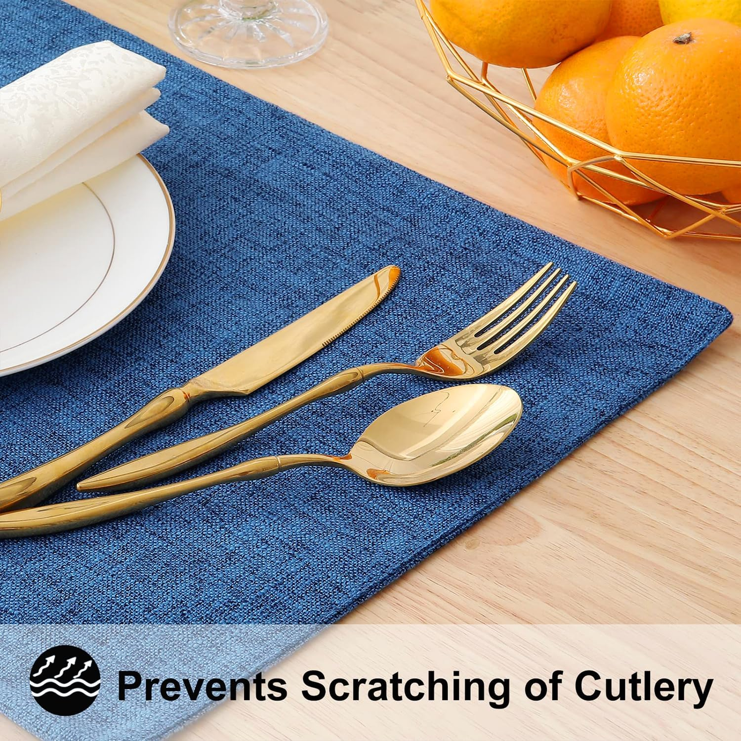 Homing Navy Blue Cotton Linen Blend Placemats for Dining Table Set of 6 &ndash; Washable Farmhouse Kitchen Mats for Indoors & Outdoors, Easy to Clean, 13 X 19 Inch image number 1