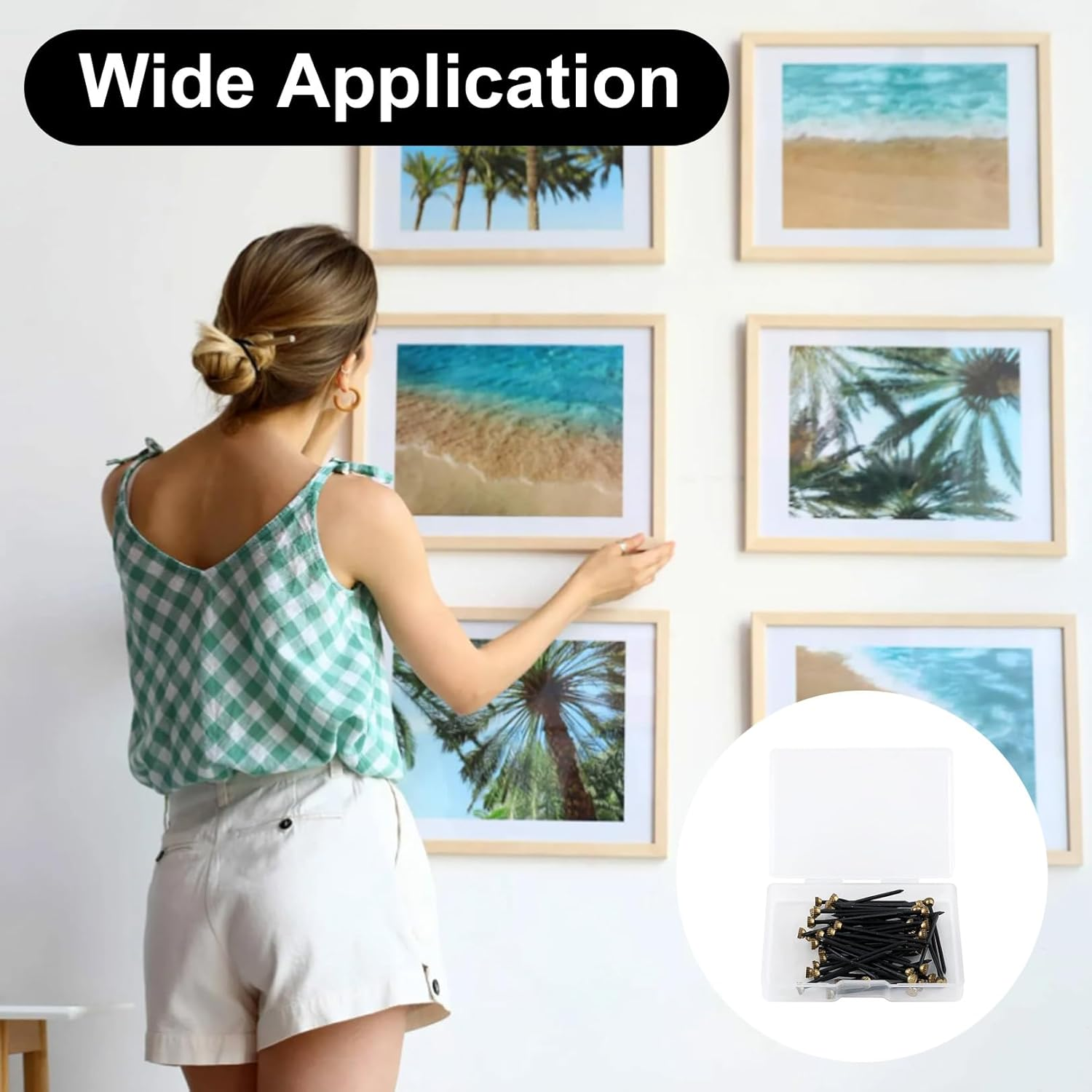 50Pcs Metal Plaster Picture Frame Hangers Picture Hanging Nails with Plastic Storage Box,Picture Pins Frame Hanging Nails,Metal Head Hanging Pins Nail Hook Pins for Hanging Photo Frame