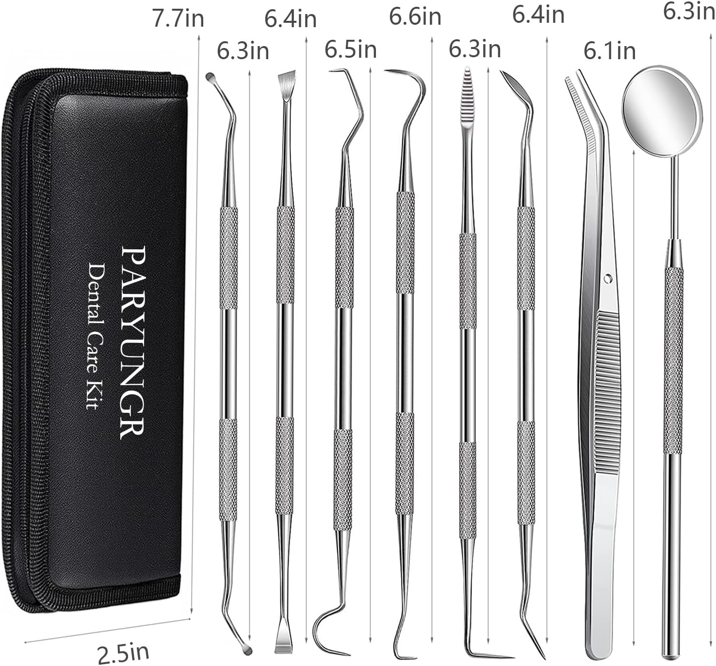 8 Pcs Dental Tools Pet Dog Teeth Cleaning Tool Kit, Stainless Steel Dental Picks Mouth Mirror Tooth Scraper Plaque Tartar Remover, Pets Oral Care Hygiene Set for Dogs and Cats Use with Case image number 4