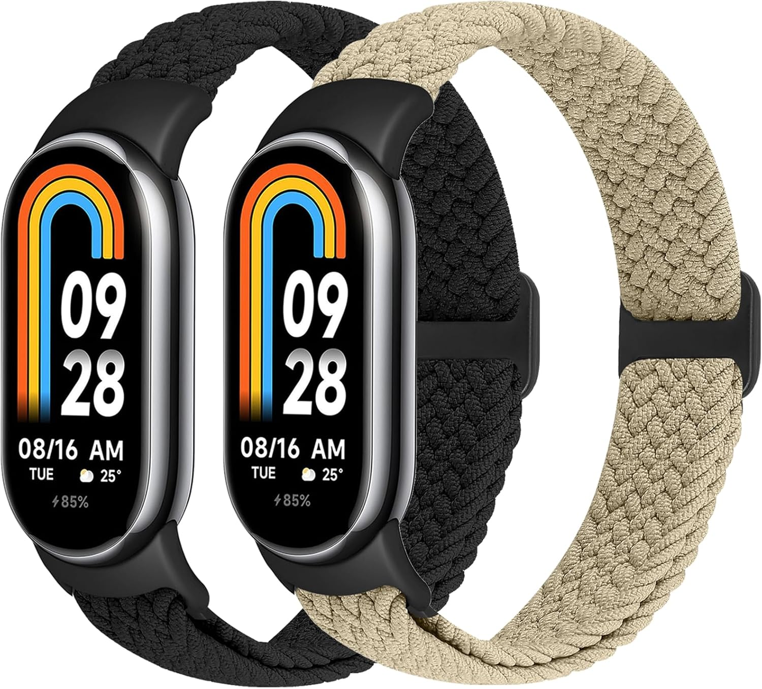 Braided Bands Compatible with Xiaomi Mi Band 10/9/8 Straps for Women Men, Elastic Adjustable Solo Loop Nylon Woven Replacement Wristbands for Xiaomi Mi Band 9/8