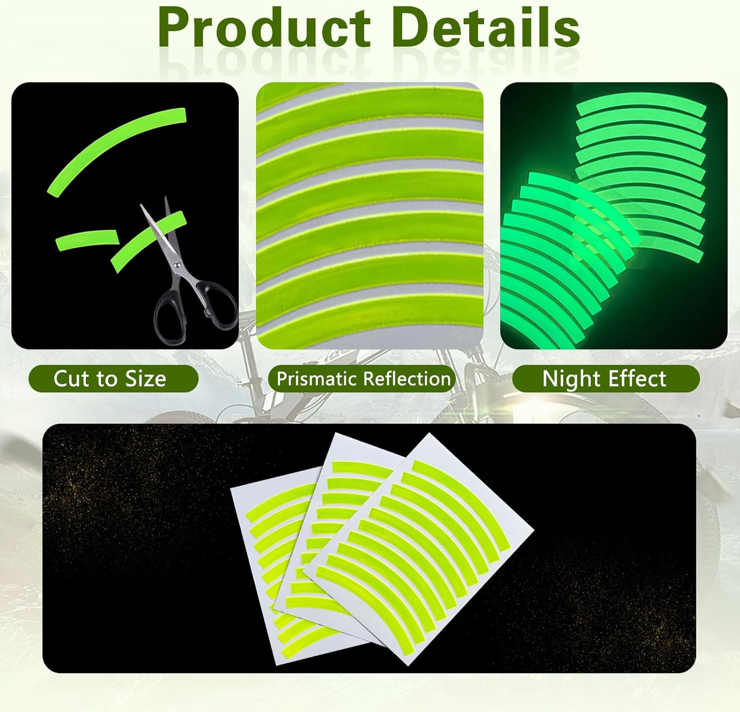 Reflective Stickers 30Pcs for Bike: Reflective Strips for Clothing, Backpacks, Helmets - 3M Fluorescent Tape Yellow image number 2